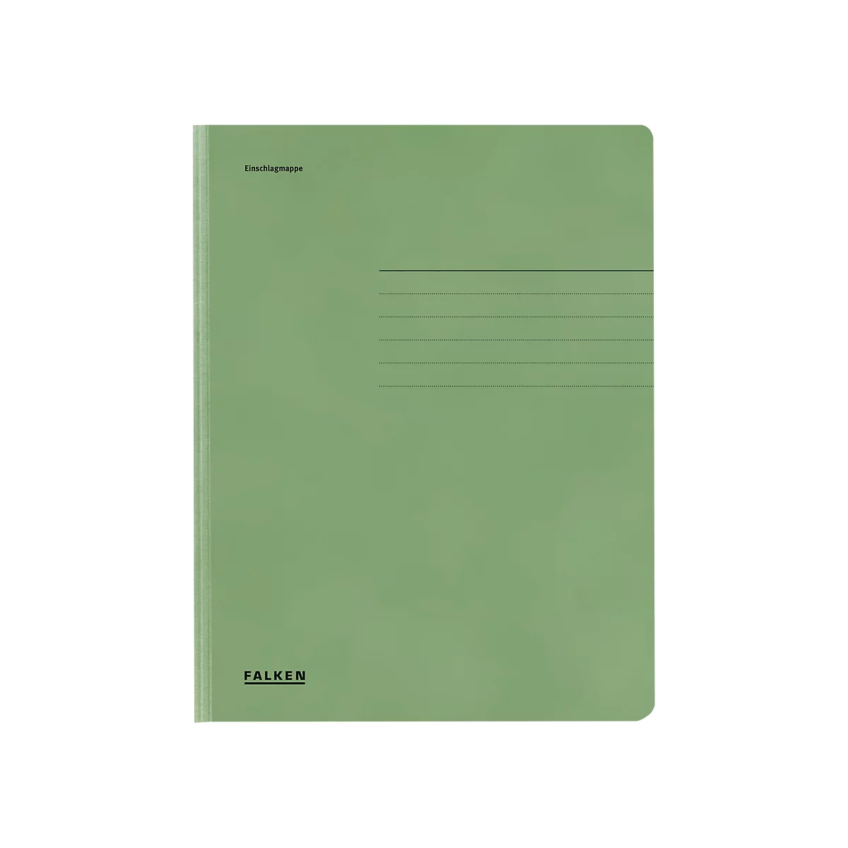 Een groene Falken-map met gelinieerde pagina's.
