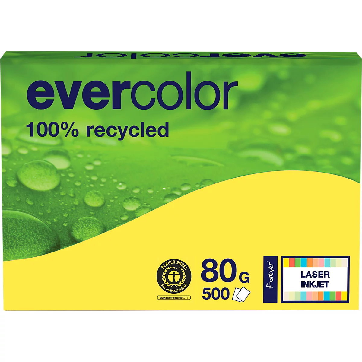 Farbiges Kopierpapier EVERCOLOR, DIN A4, 80 g/m², gelb, 1 Paket = 500 Blatt