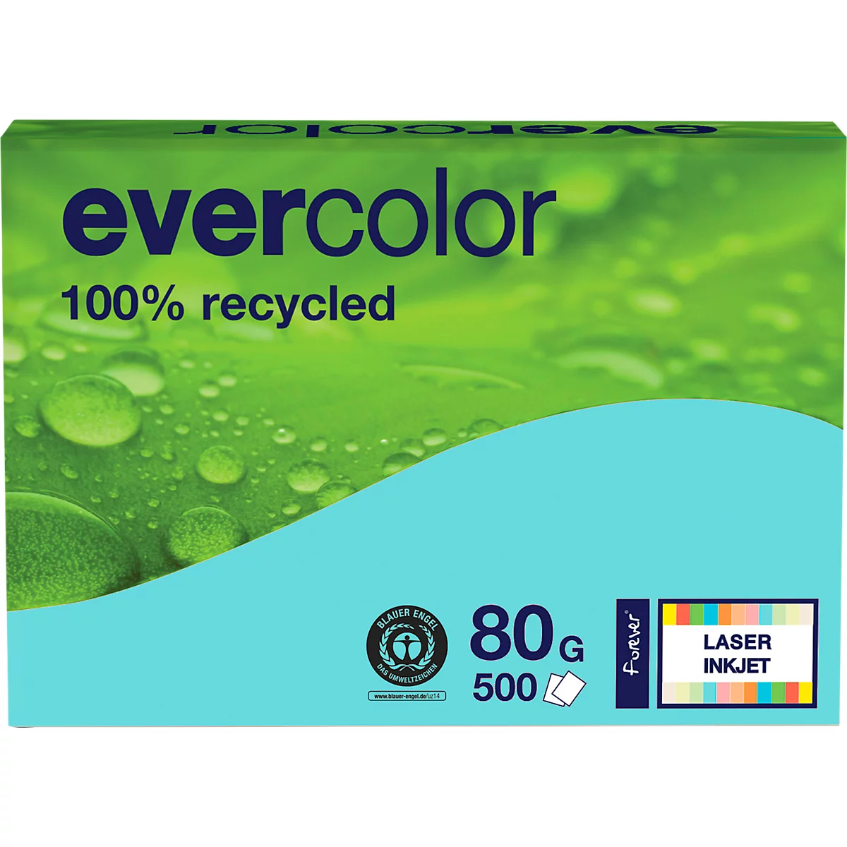 Farbiges Kopierpapier EVERCOLOR, DIN A4, 80 g/m², hellblau, 1 Paket = 500 Blatt