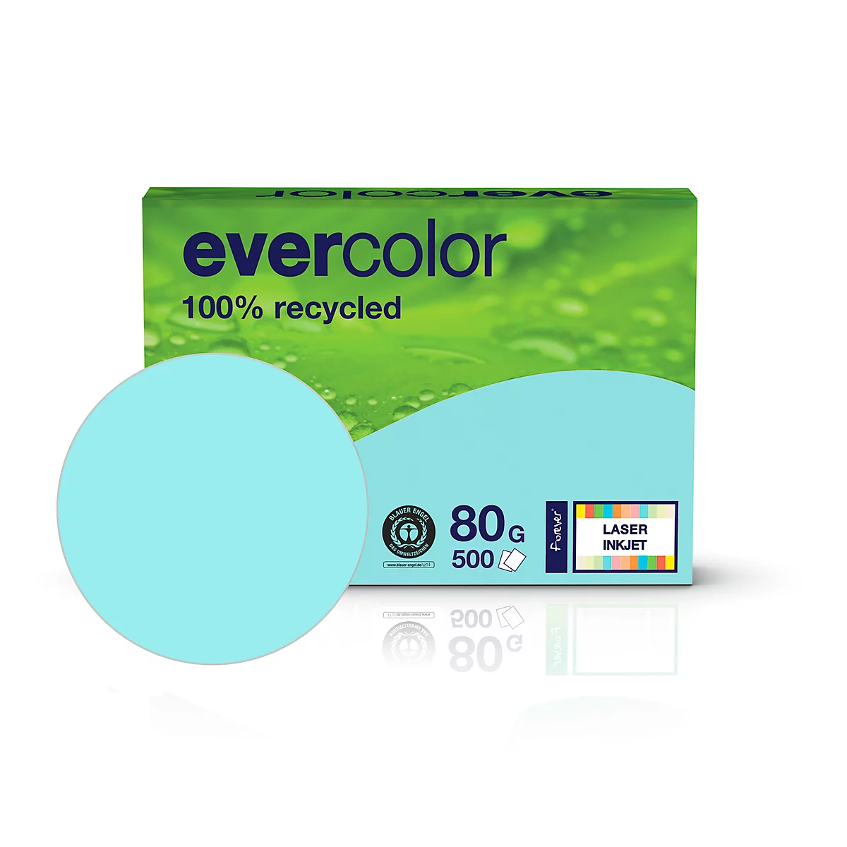 Farbiges Kopierpapier EVERCOLOR, DIN A4, 80 g/m², hellblau, 1 Paket = 500 Blatt