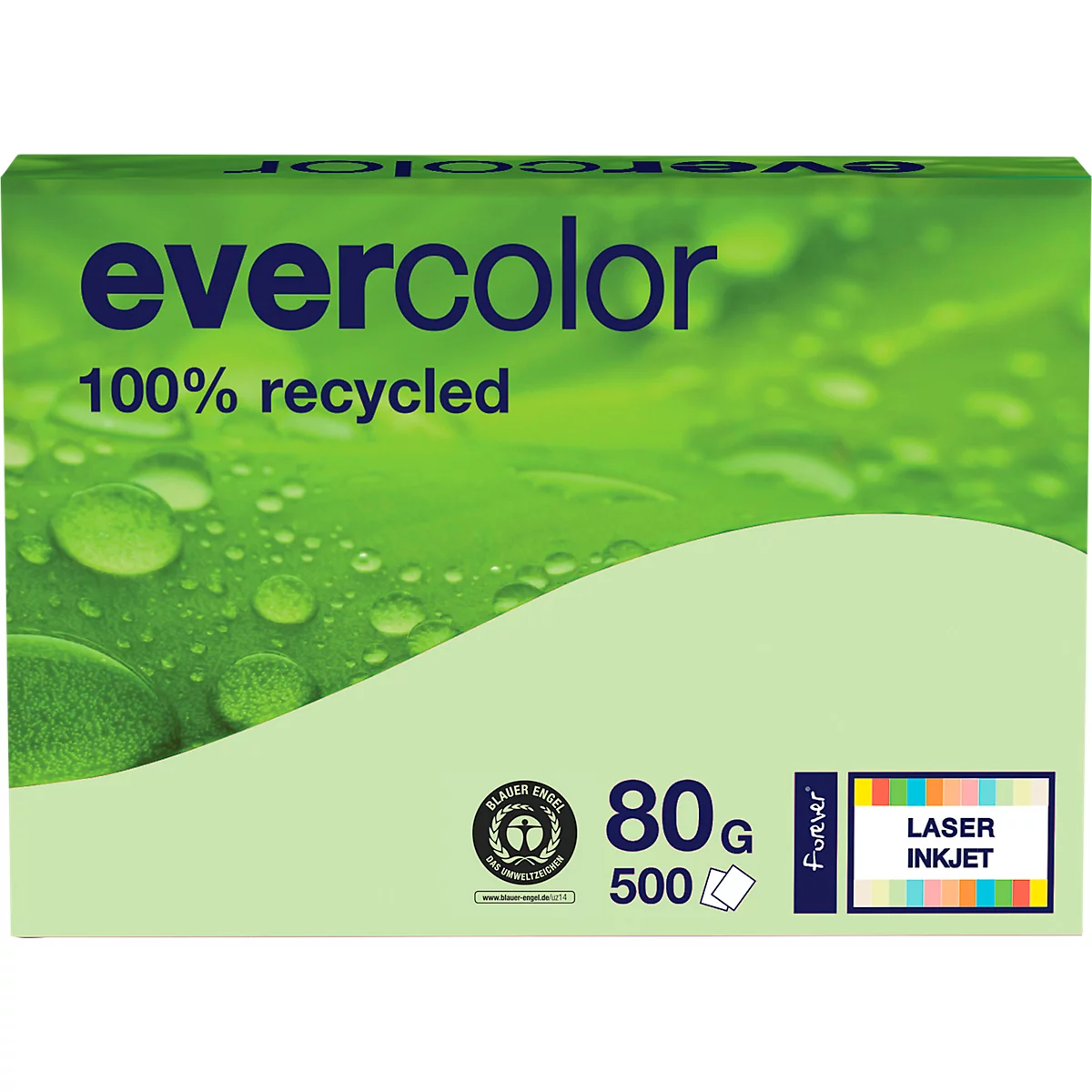Farbiges Kopierpapier EVERCOLOR, DIN A4, 80 g/m², hellgrün, 1 Paket = 500 Blatt