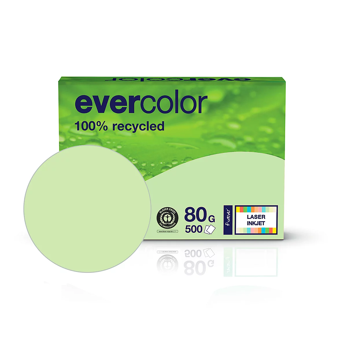 Farbiges Kopierpapier EVERCOLOR, DIN A4, 80 g/m², hellgrün, 1 Paket = 500 Blatt