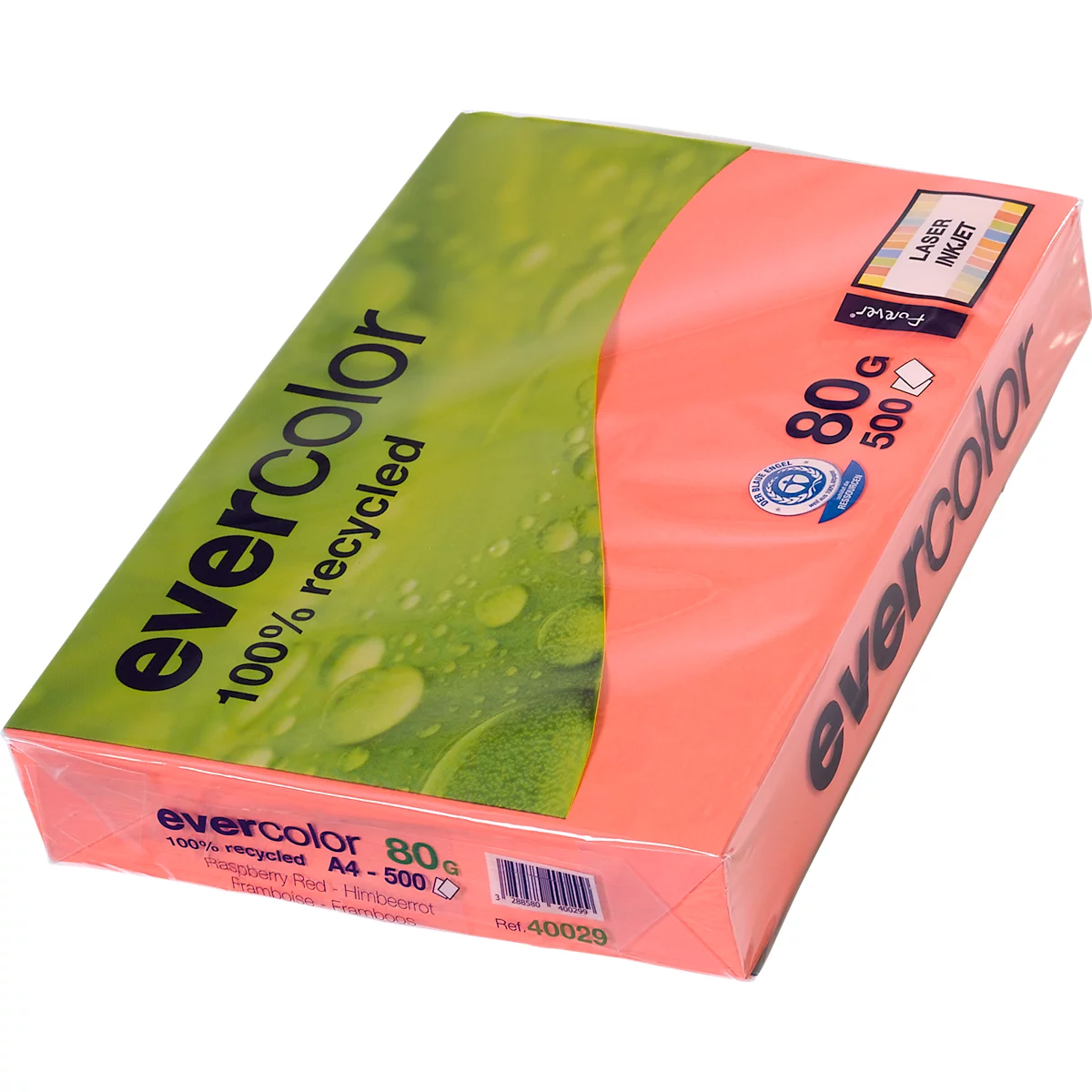 Farbiges Kopierpapier EVERCOLOR, DIN A4, 80 g/m², himbeerrot, 1 Paket = 500 Blatt