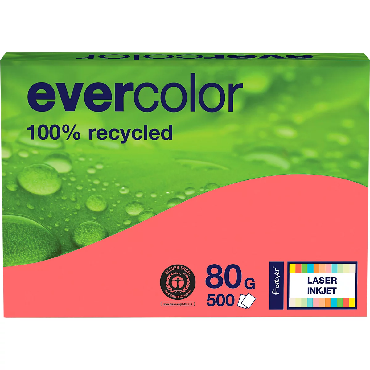 Farbiges Kopierpapier EVERCOLOR, DIN A4, 80 g/m², himbeerrot, 1 Paket = 500 Blatt