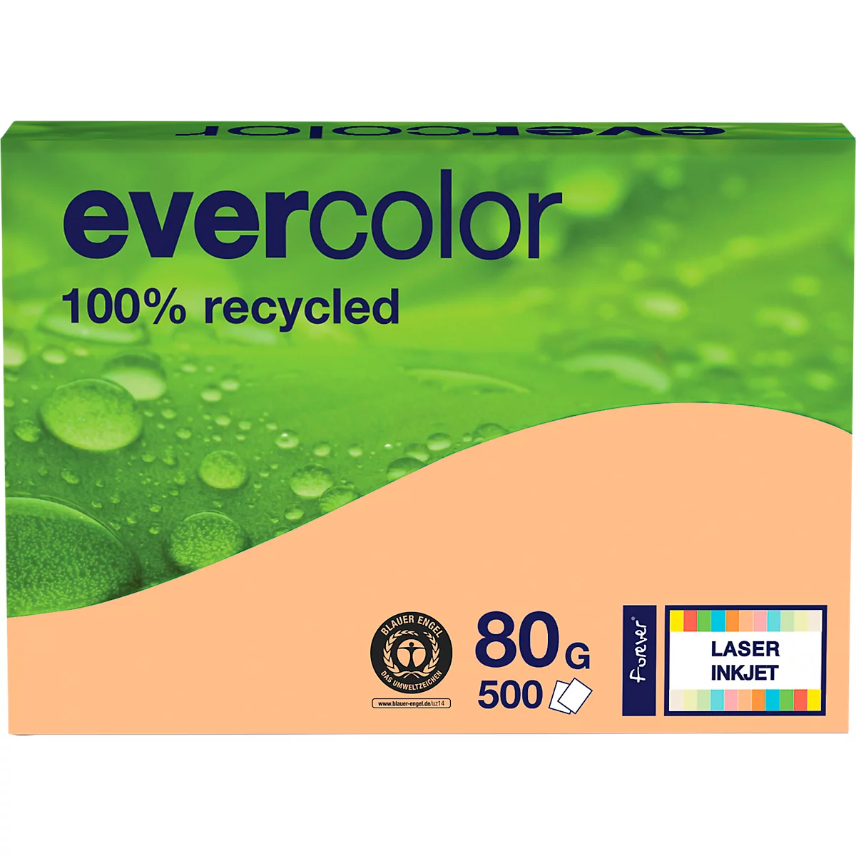 Farbiges Kopierpapier EVERCOLOR, DIN A4, 80 g/m², lachsrosa, 1 Paket = 500 Blatt