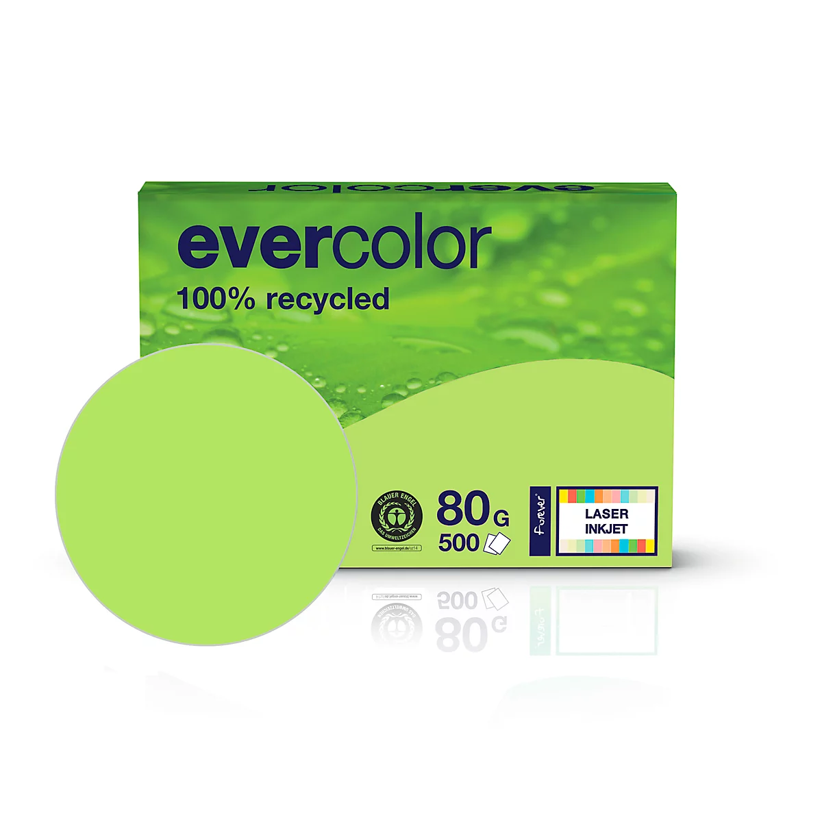Farbiges Kopierpapier EVERCOLOR, DIN A4, 80 g/m², lindgrün, 1 Paket = 500 Blatt