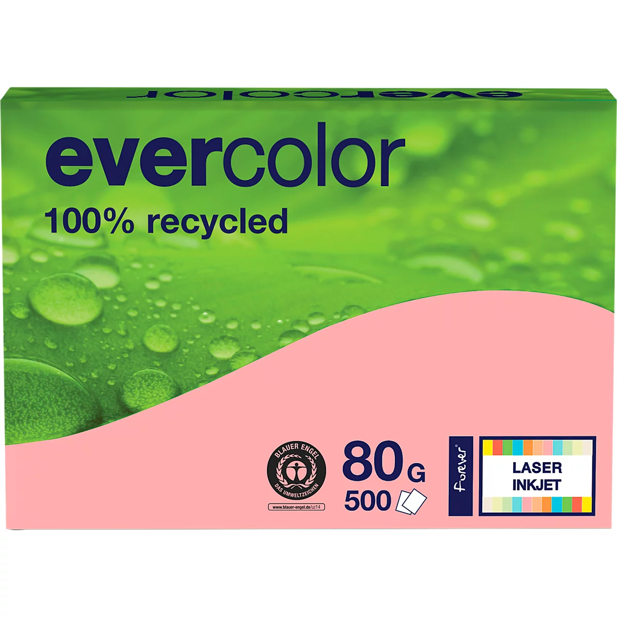 Farbiges Kopierpapier EVERCOLOR, DIN A4, 80 g/m², rosa, 1 Paket = 500 Blatt