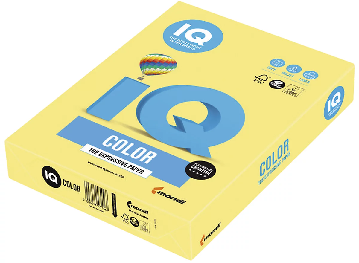 Farbiges Kopierpapier Mondi IQ Color, DIN A3, 80 g/m², zitronengelb, 1 Paket = 500 Blatt