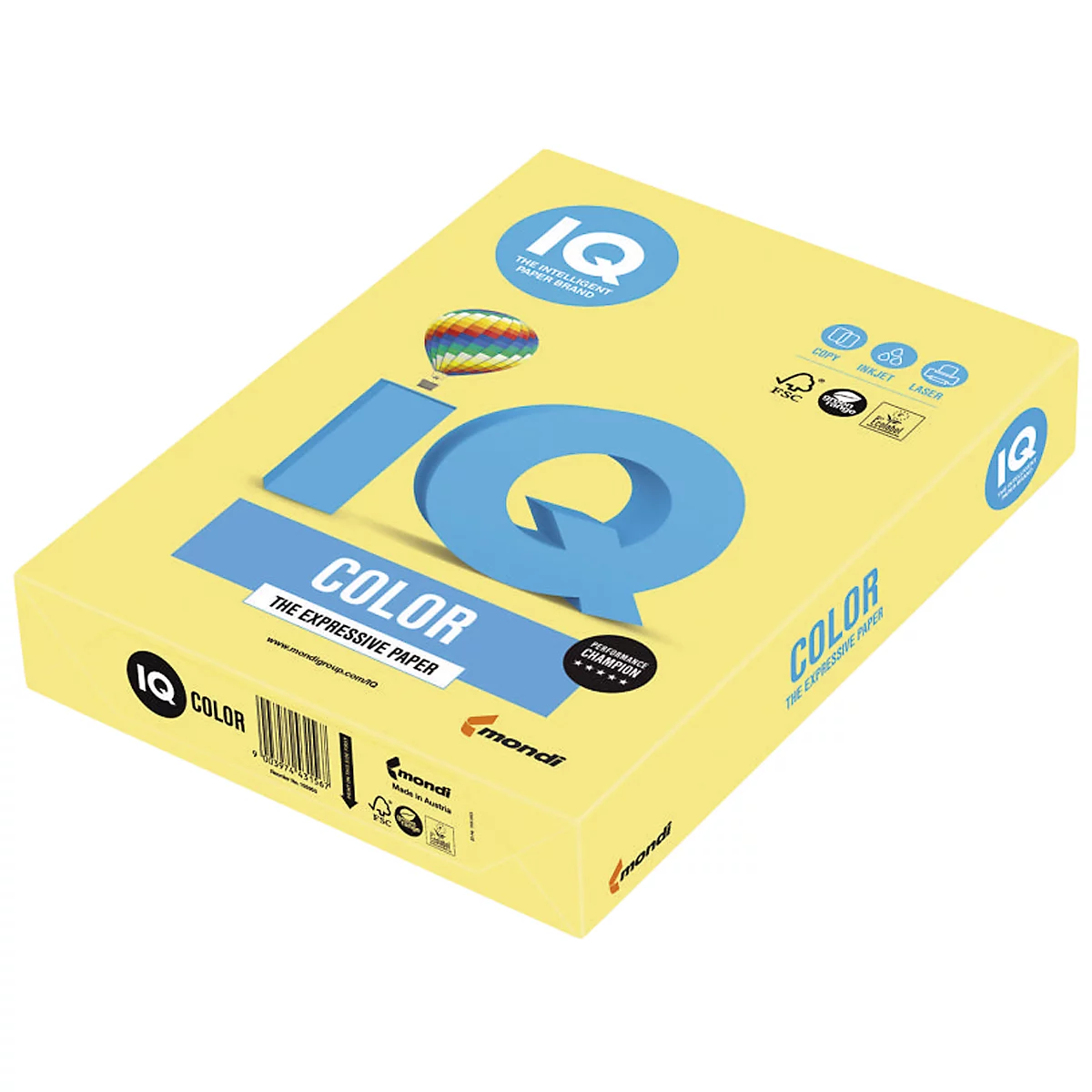 Farbiges Kopierpapier Mondi IQ Color, DIN A3, 80 g/m², zitronengelb, 1 Paket = 500 Blatt