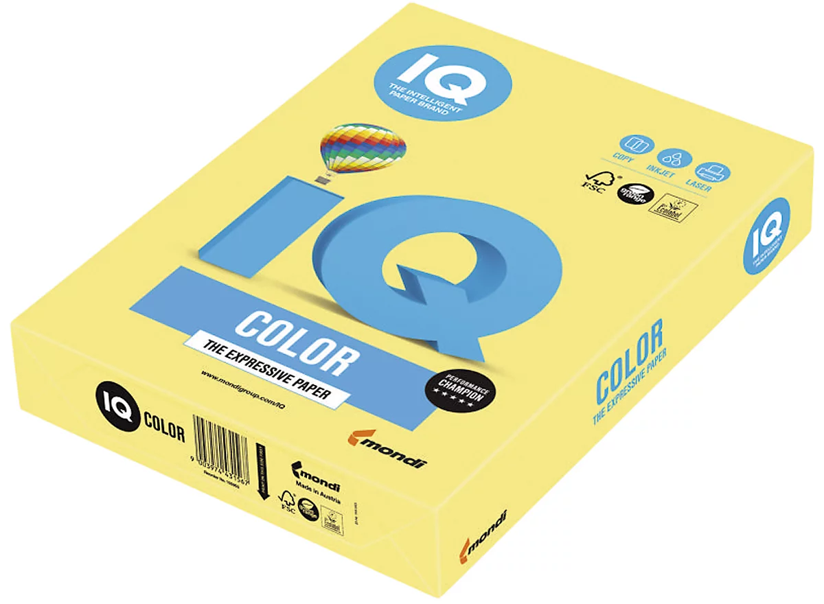 Farbiges Kopierpapier Mondi IQ Color, DIN A4, 80 g/m², zitronengelb, 1 Paket = 500 Blatt