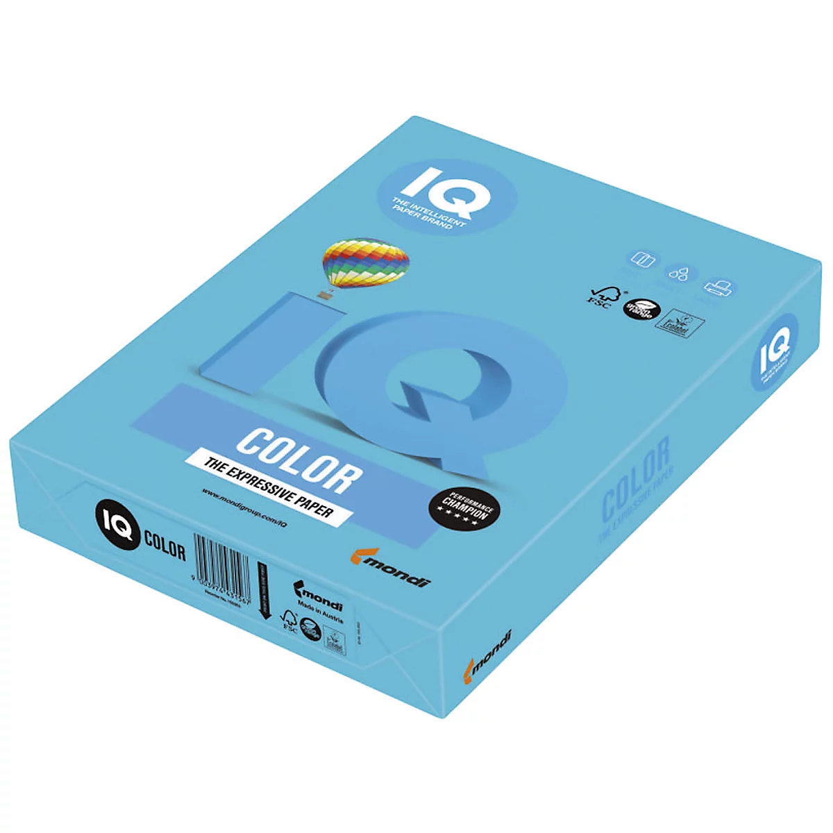 Farbiges Kopierpapier Mondi IQ Color Intensivfarbe, DIN A4, 120 g/m², wasserblau, 1 Paket = 250 Blatt