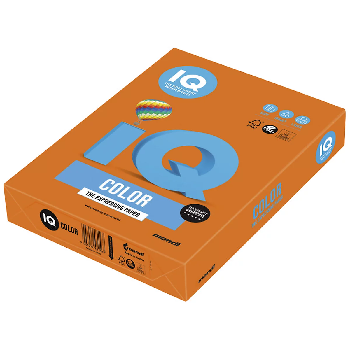 Farbiges Kopierpapier Mondi IQ Color Intensivfarbe, DIN A4, 160 g/m², orange, 1 Paket = 250 Blatt
