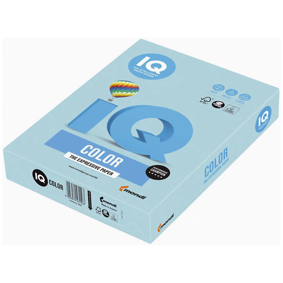 Farbiges Kopierpapier Mondi IQ Color Pastellfarbe, DIN A3, 160 g/m², mittelblau, 1 Paket = 250 Blatt