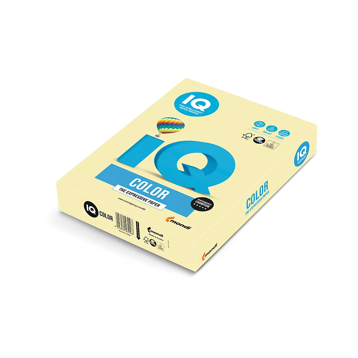 Farbiges Kopierpapier Mondi IQ Color Pastellfarbe, DIN A3, 80 g/m², hellgelb, 1 Paket = 500 Blatt