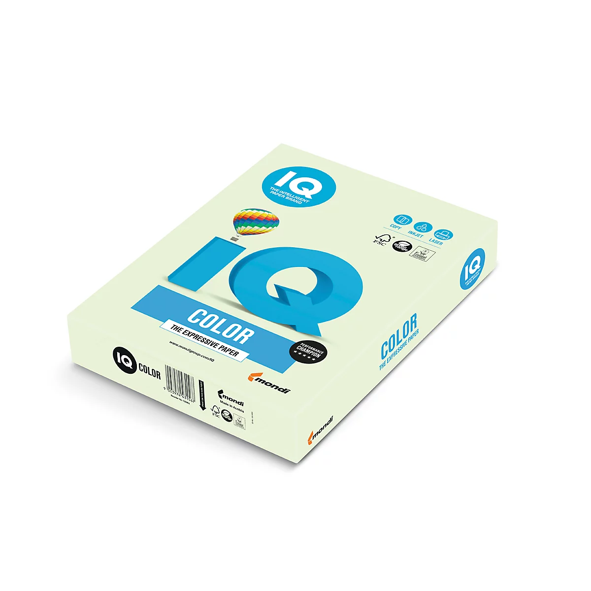 Farbiges Kopierpapier Mondi IQ Color Pastellfarbe, DIN A4, 160 g/m², hellgrün, 1 Paket = 250 Blatt