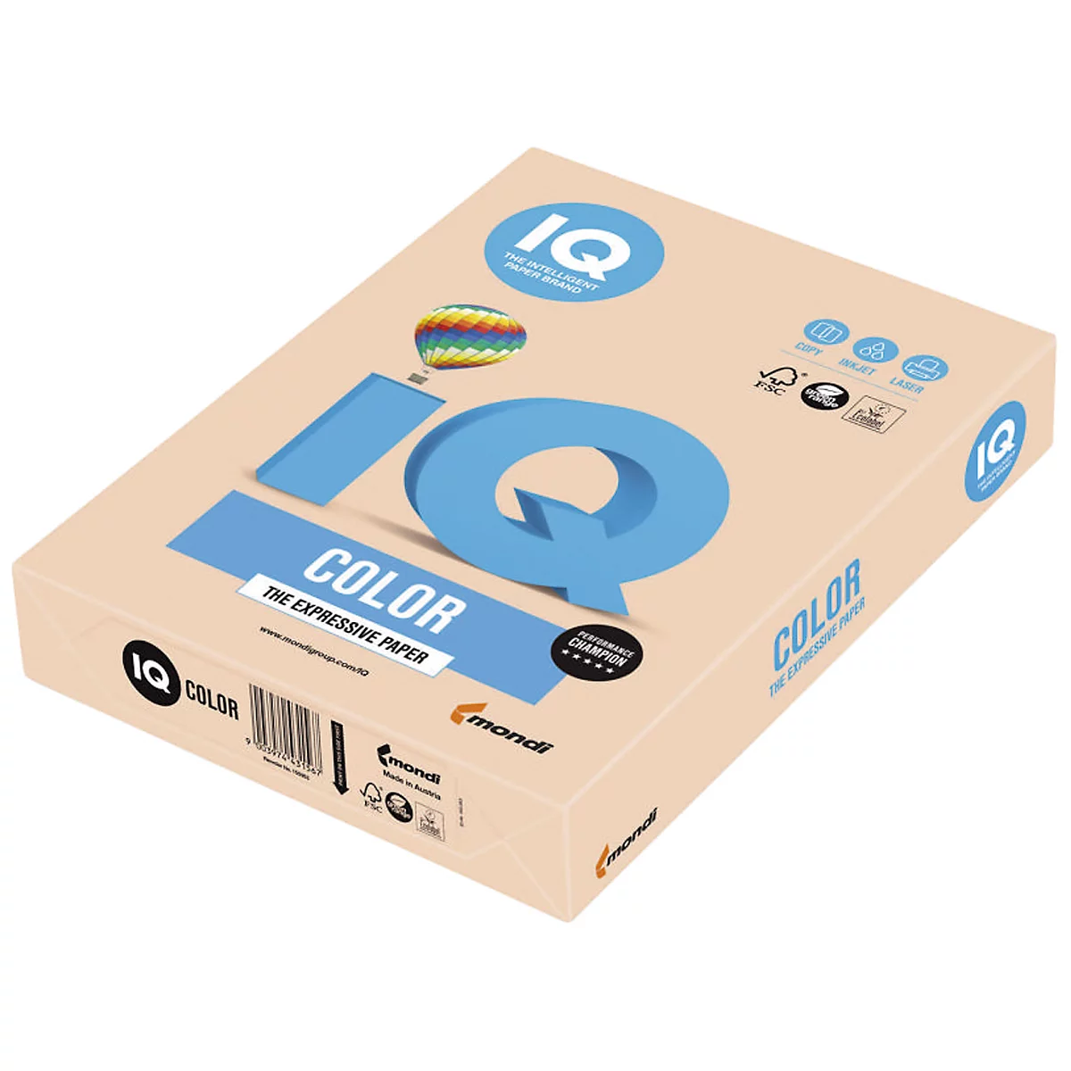 Farbiges Kopierpapier Mondi IQ Color Pastellfarbe, DIN A4, 160 g/m², lachsrosa, 1 Paket = 250 Blatt