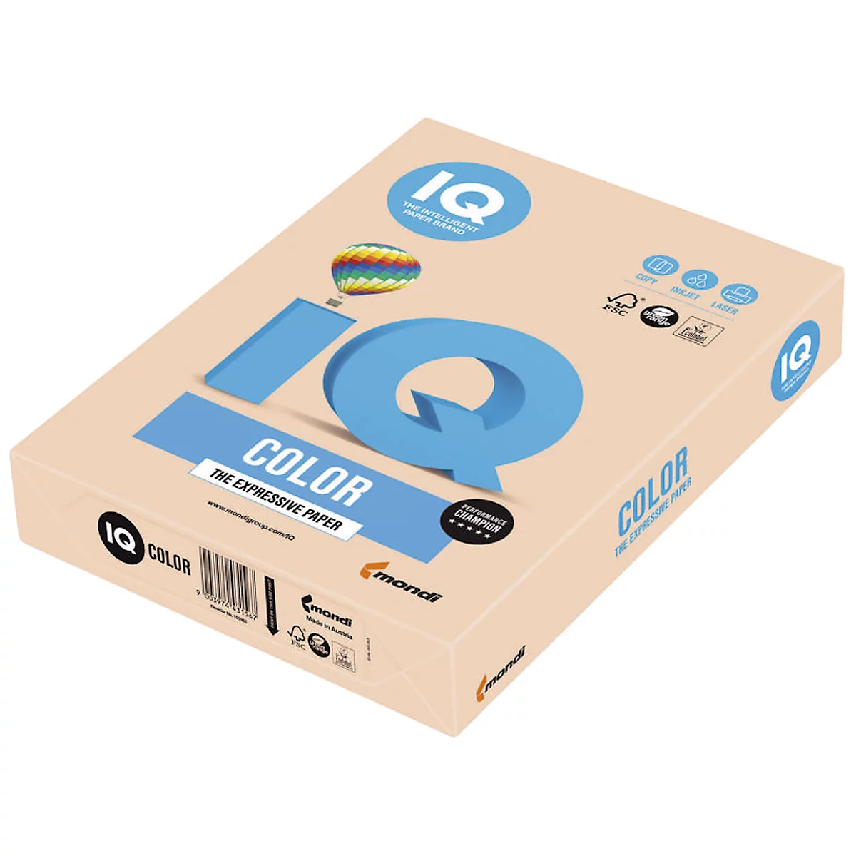 Farbiges Kopierpapier Mondi IQ Color Pastellfarbe, DIN A4, 80 g/m², lachsrosa, 1 Paket = 500 Blatt