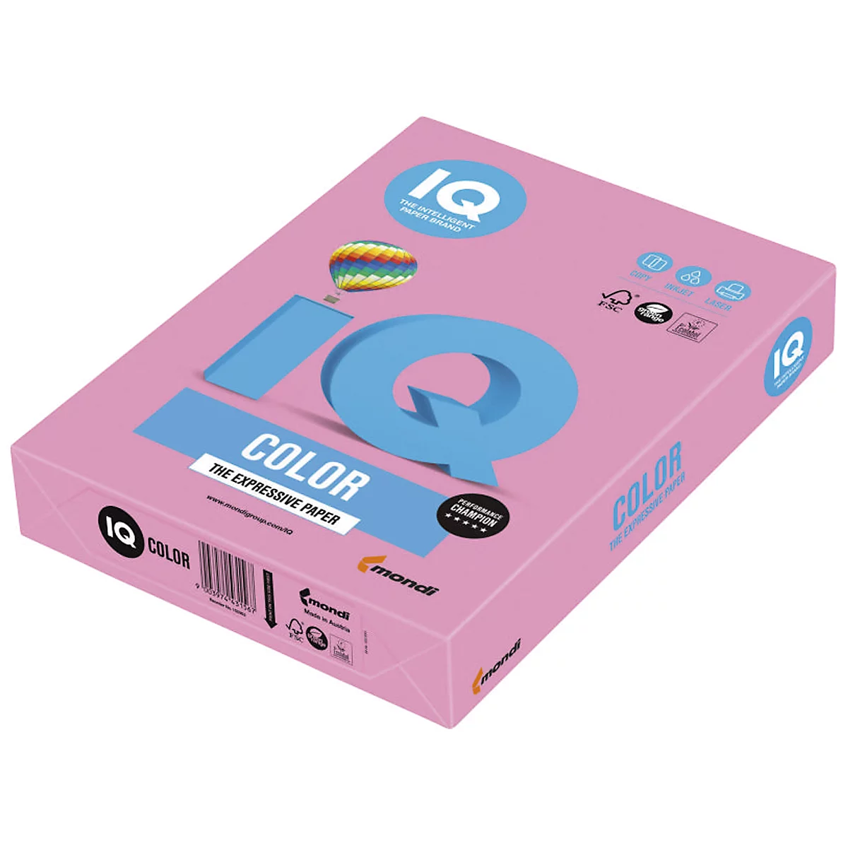 Farbiges Kopierpapier Mondi IQ Color Pastellfarbe, DIN A4, 80 g/m², rosa, 1 Paket = 500 Blatt