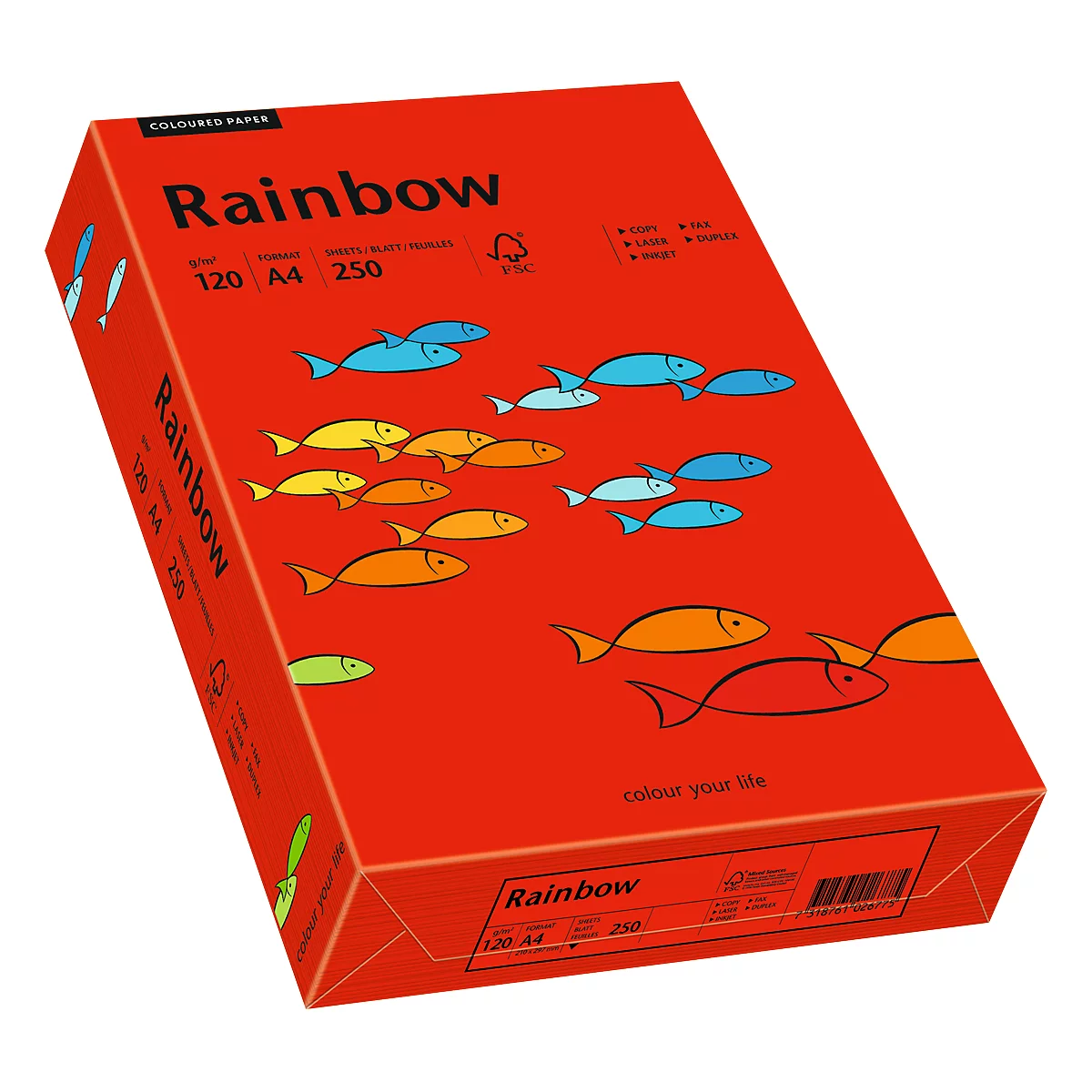 Farbiges Kopierpapier Mondi Rainbow, DIN A4, 120 g/m², intensivrot, 1 Paket = 250 Blatt