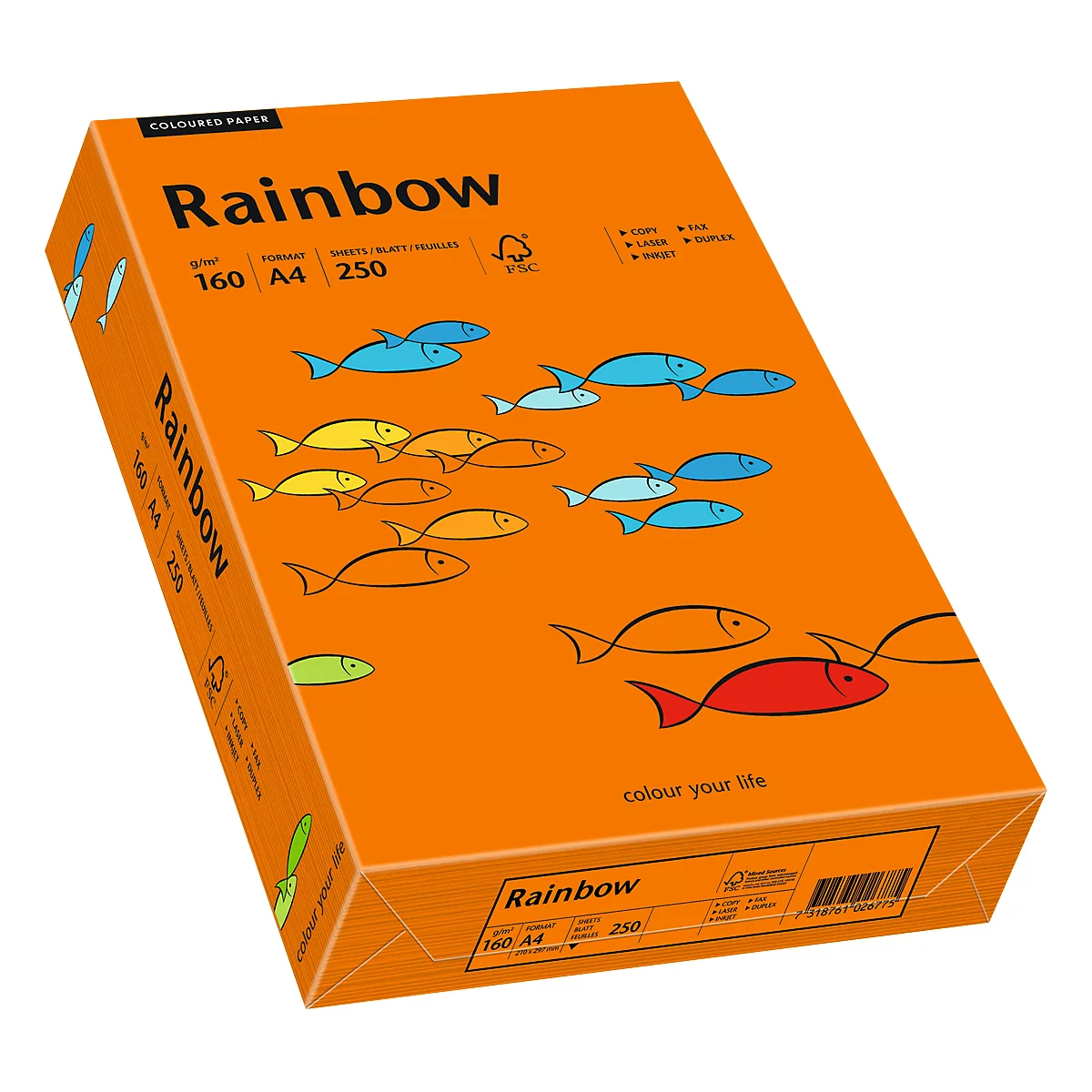 Farbiges Kopierpapier Mondi Rainbow, DIN A4, 160 g/m², intensivorange, 1 Paket = 250 Blatt