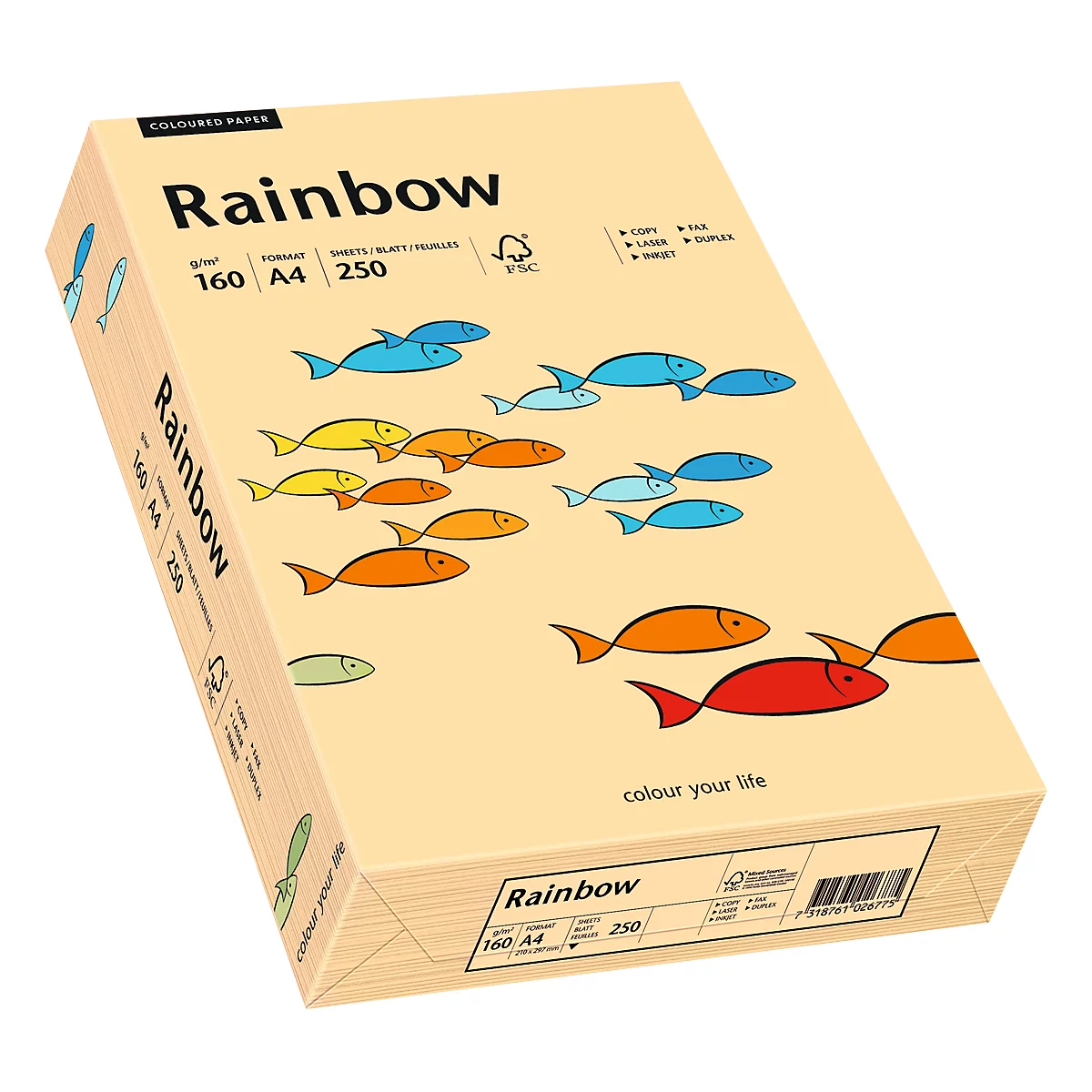 Farbiges Kopierpapier Mondi Rainbow, DIN A4, 160 g/m², lachsrosa, 1 Paket = 250 Blatt