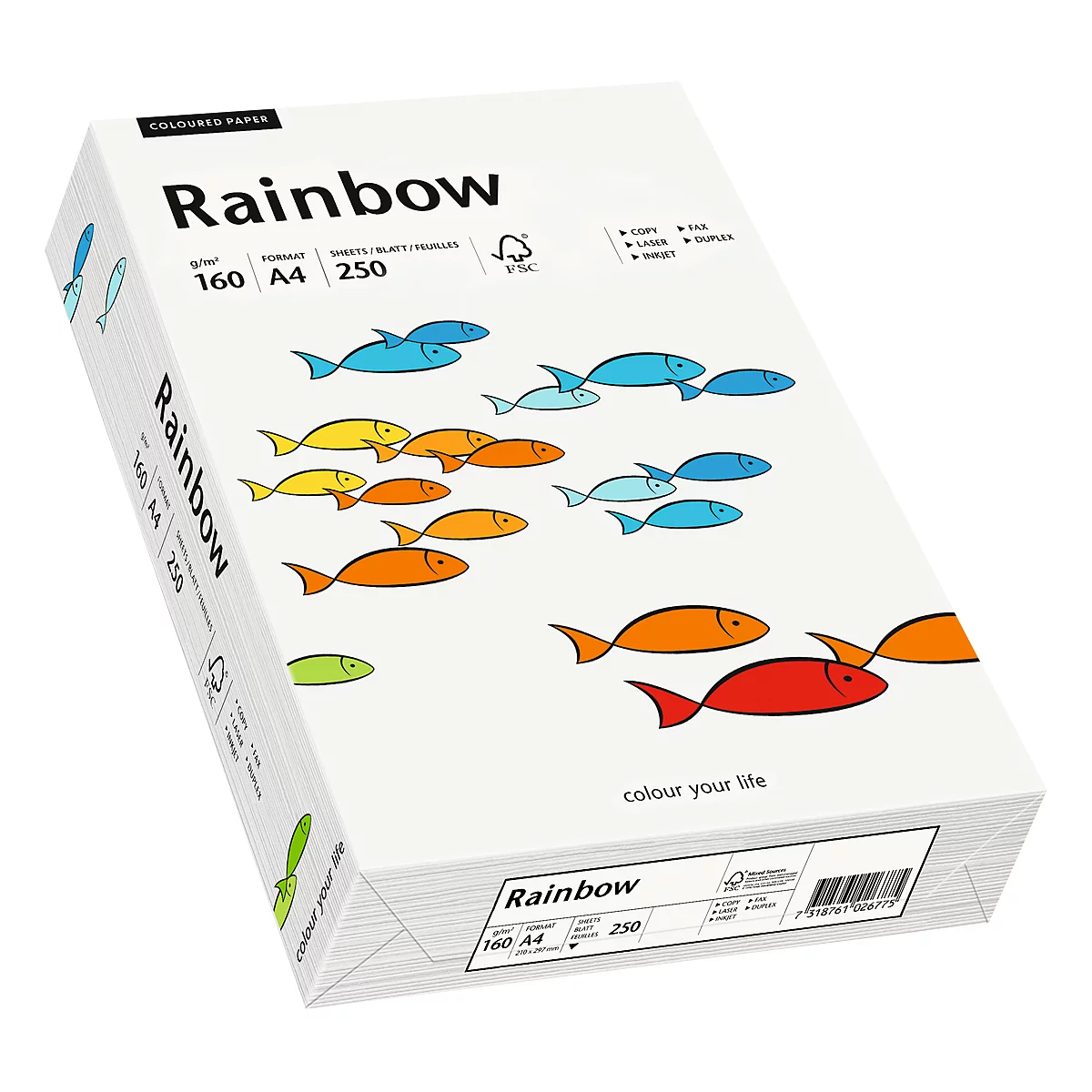 Farbiges Kopierpapier Mondi Rainbow, DIN A4, 160 g/m², weiss, 1 Paket = 250 Blatt