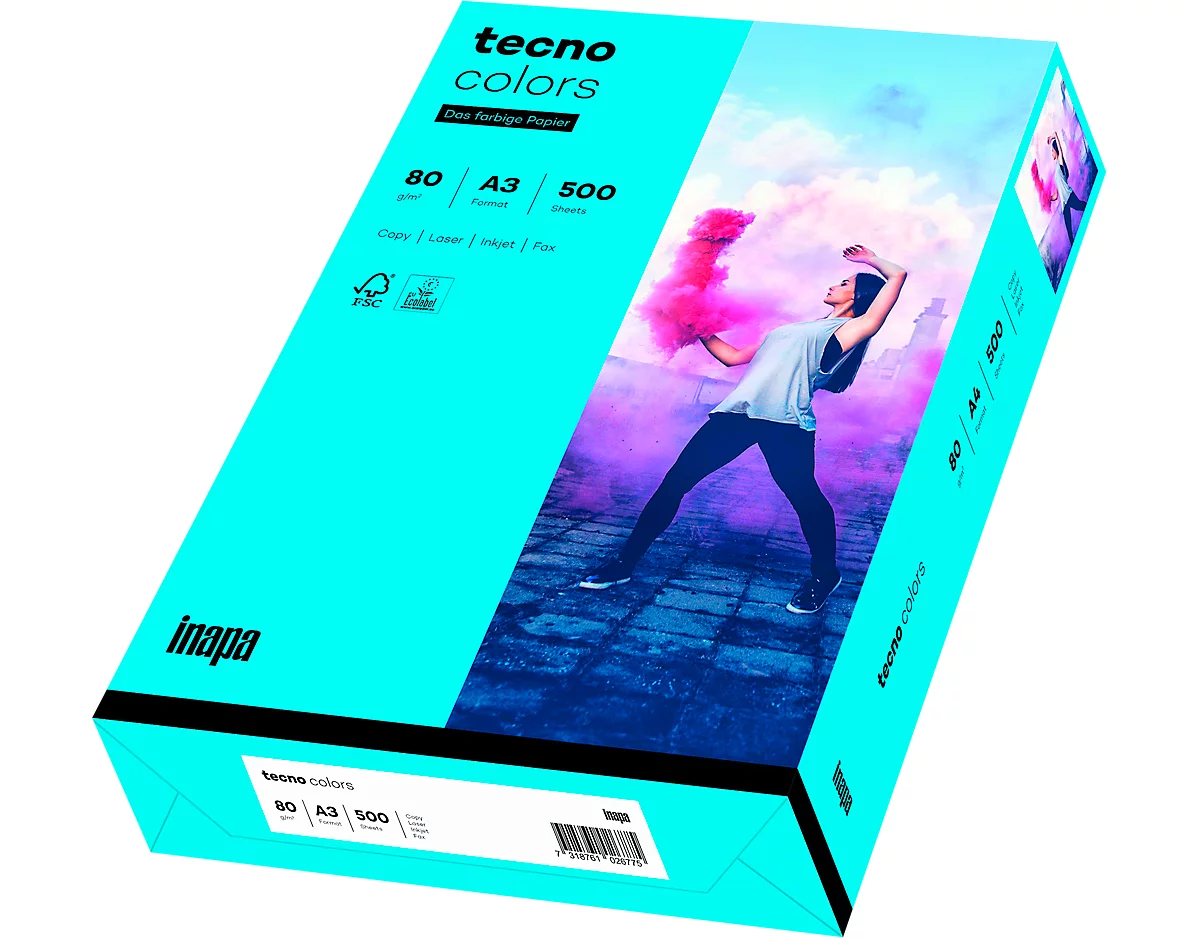 Farbiges Kopierpapier tecno colors, DIN A3, 80 g/m², blau, 1 Paket = 500 Blatt