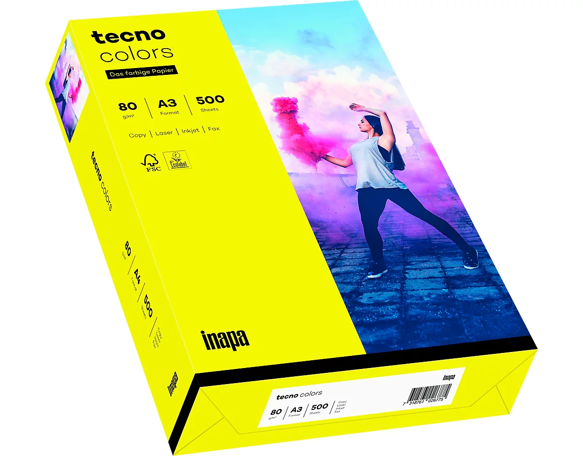 Farbiges Kopierpapier tecno colors, DIN A3, 80 g/m², gelb, 1 Paket = 500 Blatt