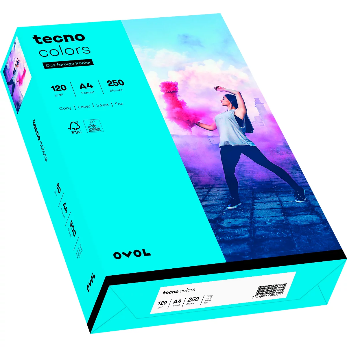 Farbiges Kopierpapier tecno colors, DIN A4, 120 g/m², blau, 1 Paket = 250 Blatt