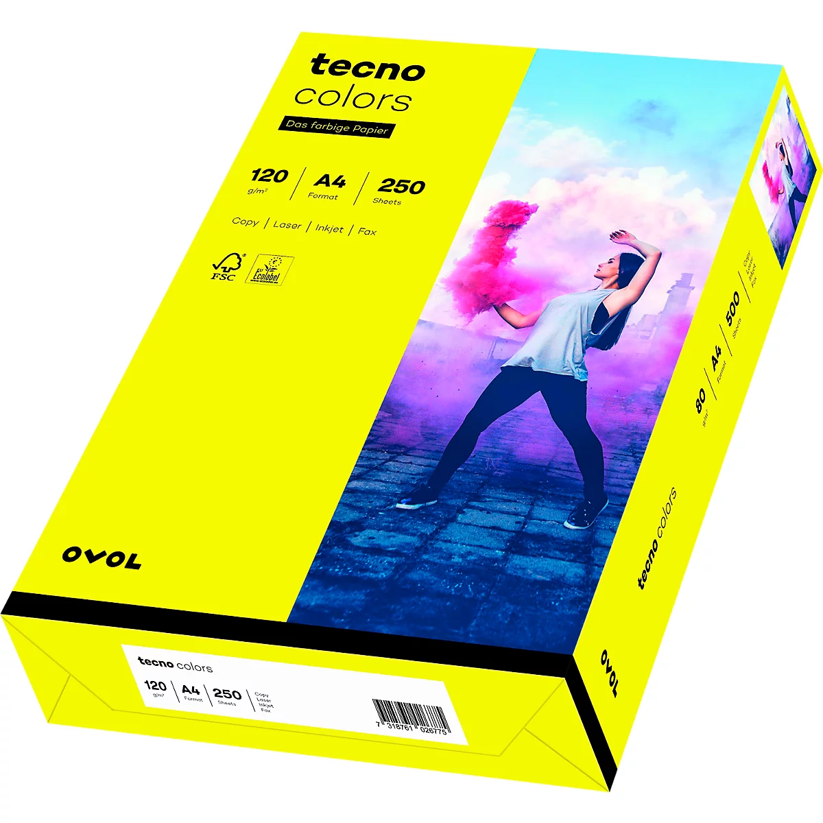 Farbiges Kopierpapier tecno colors, DIN A4, 120 g/m², gelb, 1 Paket = 250 Blatt