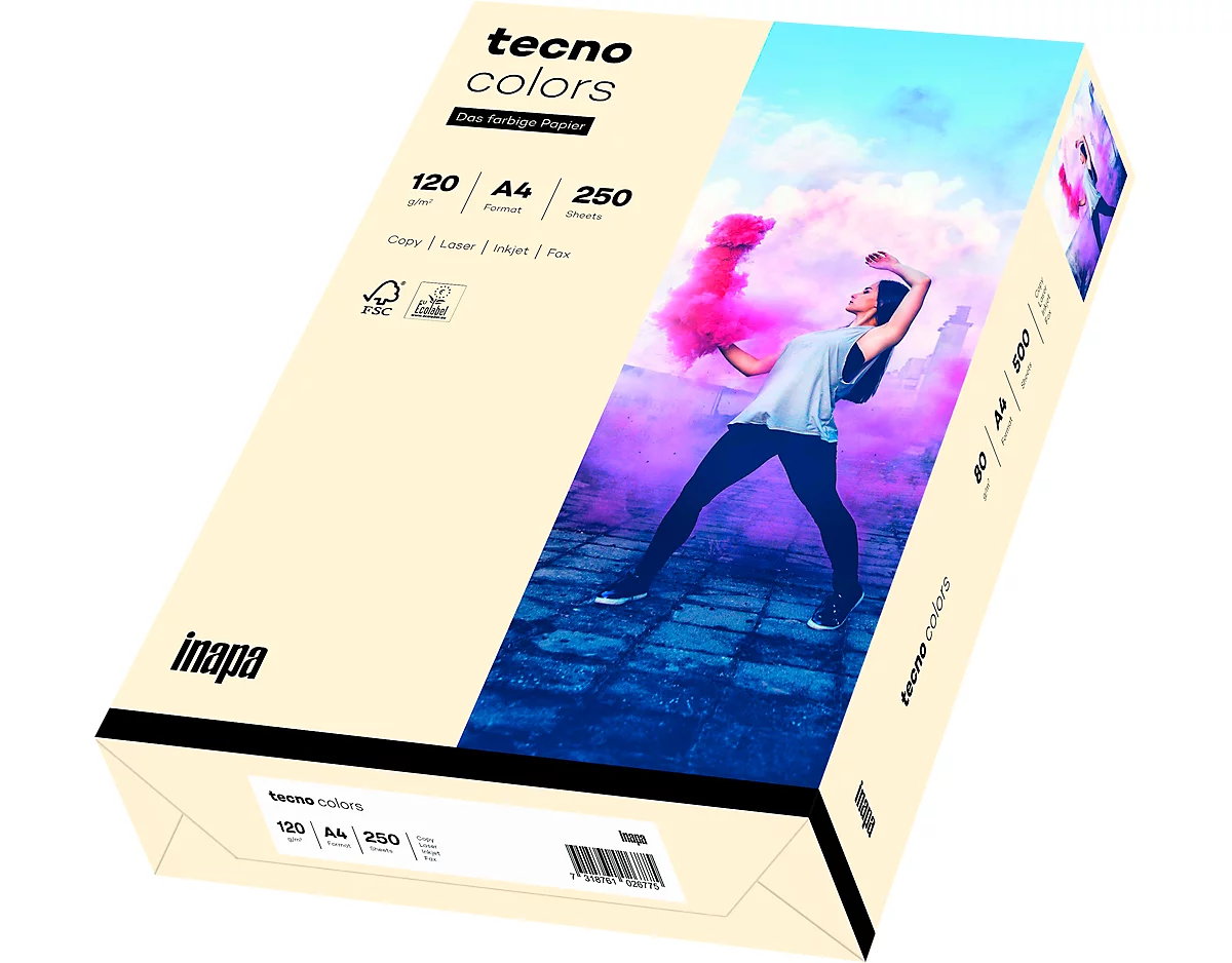 Farbiges Kopierpapier tecno colors, DIN A4, 120 g/m², hellchamoisgelb, 1 Paket = 250 Blatt