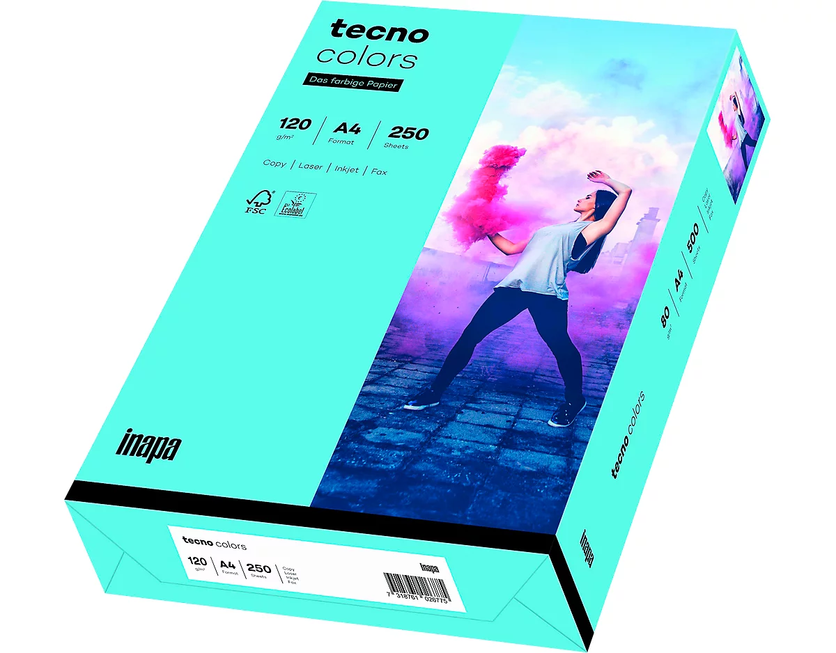 Farbiges Kopierpapier tecno colors, DIN A4, 120 g/m², mittelblau, 1 Paket = 250 Blatt