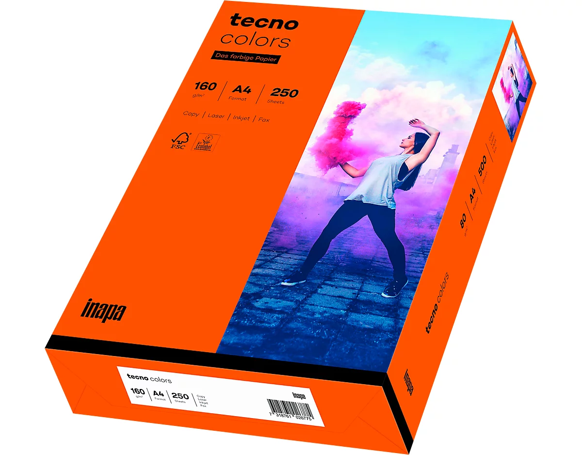 Farbiges Kopierpapier tecno colors, DIN A4, 160 g/m², intensivorange, 1 Paket = 250 Blatt