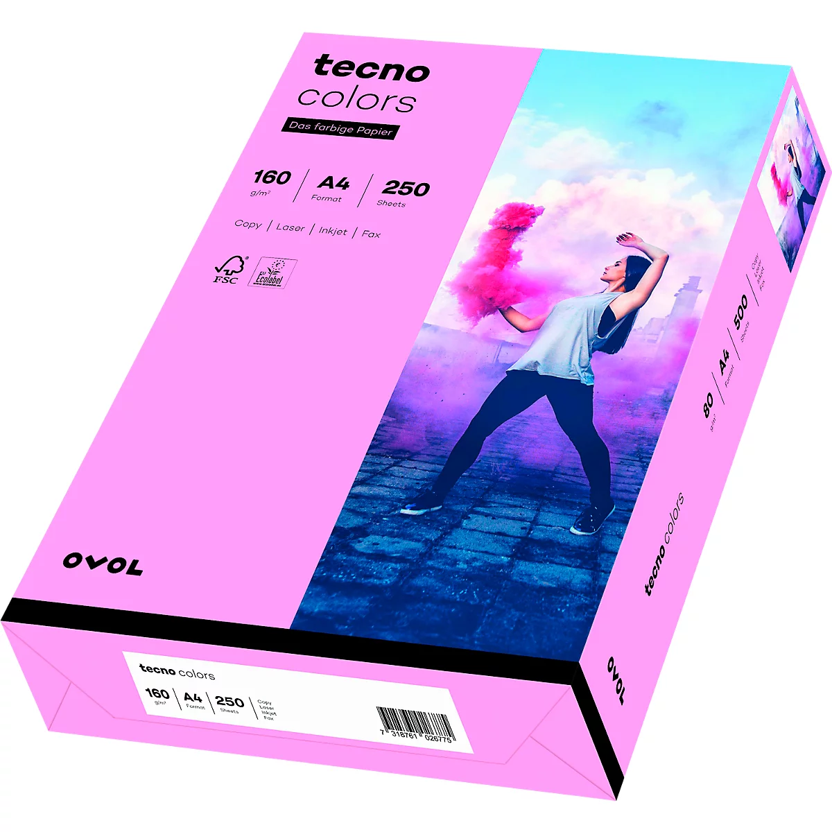 Farbiges Kopierpapier tecno colors, DIN A4, 160 g/m², rosa, 1 Paket = 250 Blatt