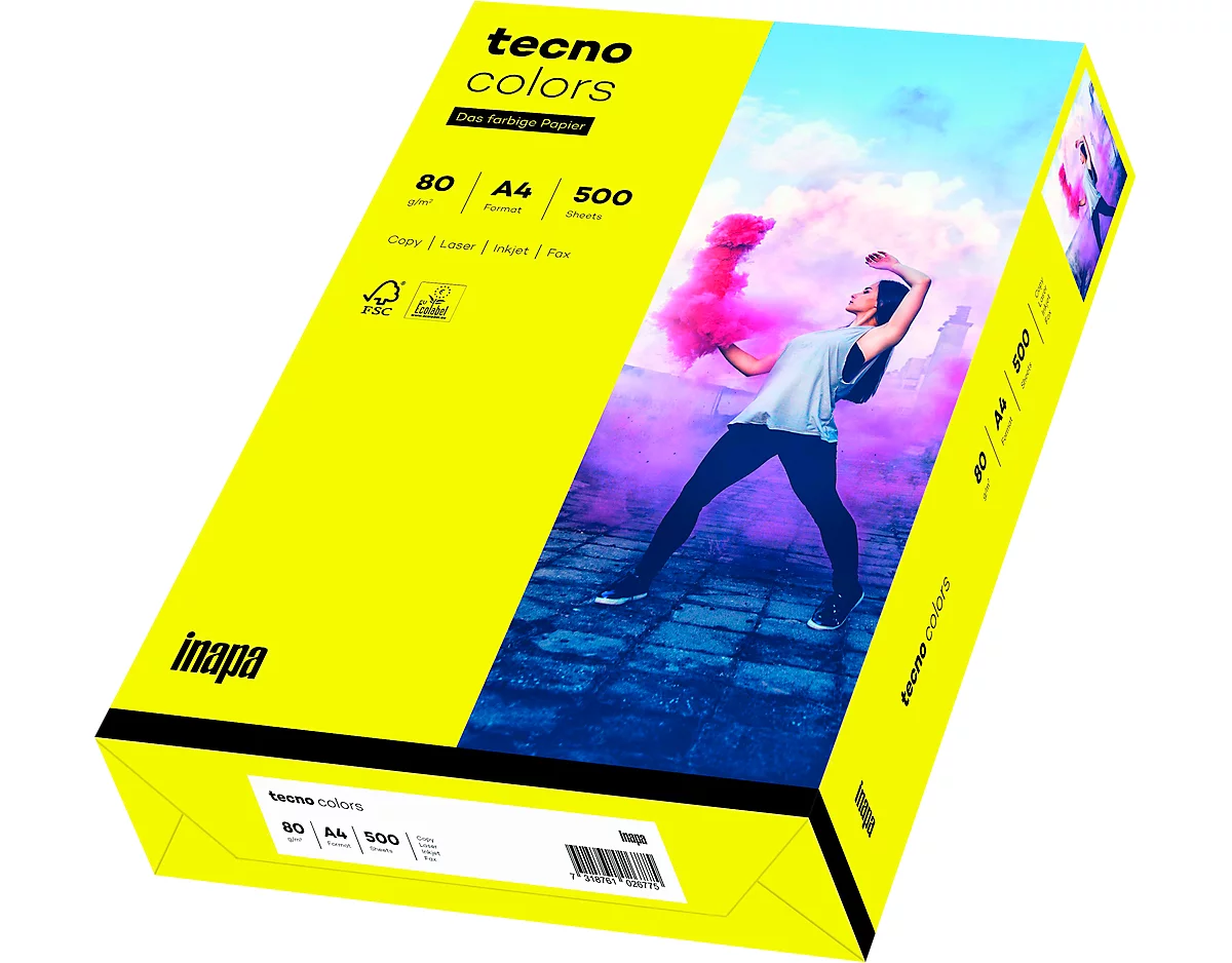 Farbiges Kopierpapier tecno colors, DIN A4, 80 g/m², gelb, 1 Paket = 500 Blatt
