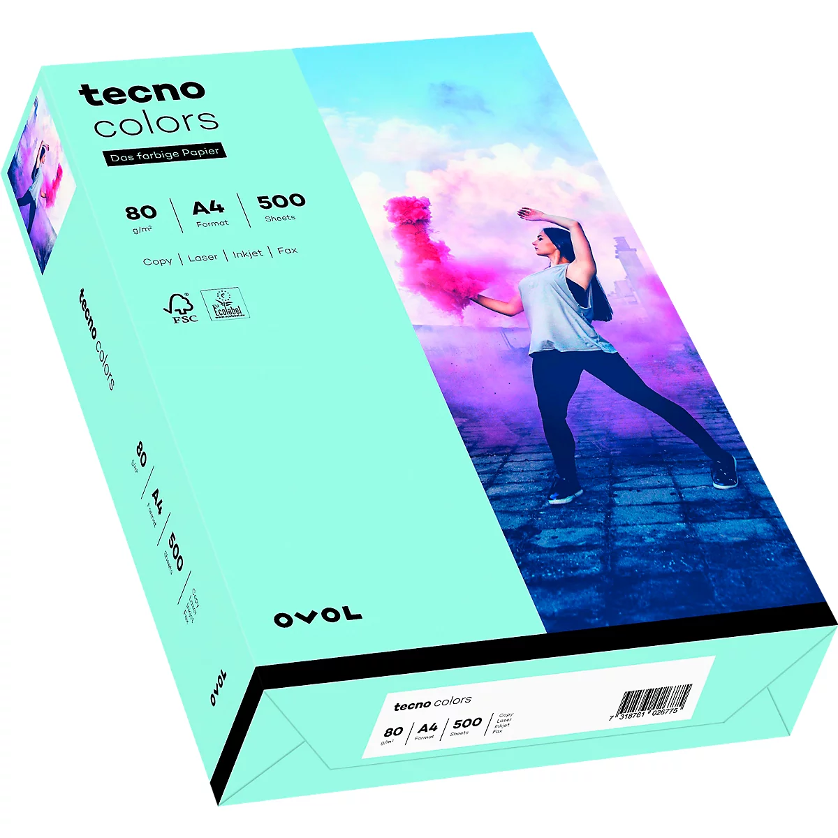 Farbiges Kopierpapier tecno colors, DIN A4, 80 g/m², hellblau, 1 Paket = 500 Blatt