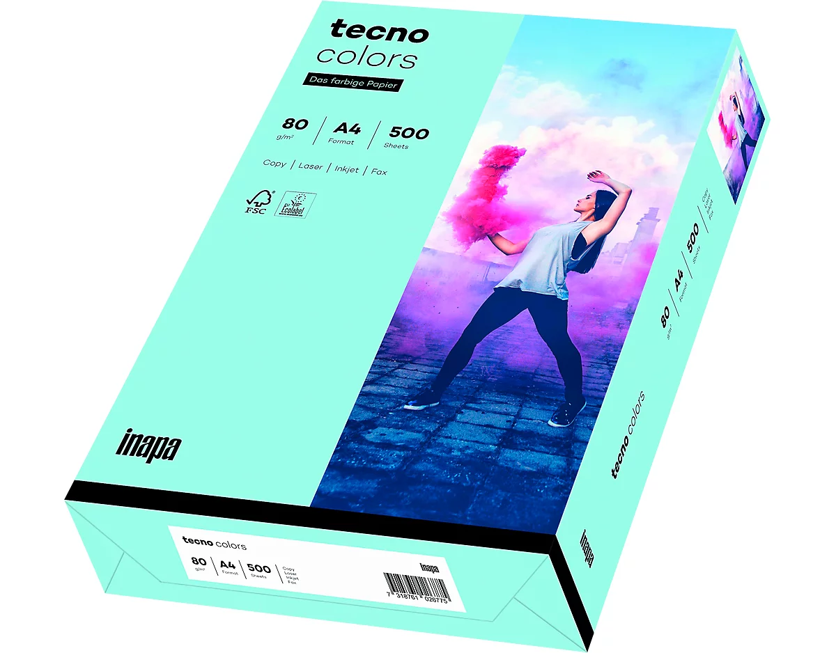Farbiges Kopierpapier tecno colors, DIN A4, 80 g/m², hellblau, 1 Paket = 500 Blatt
