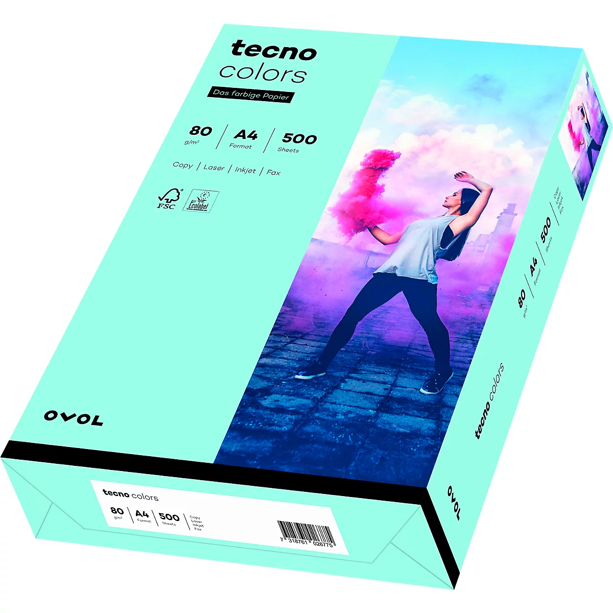 Farbiges Kopierpapier tecno colors, DIN A4, 80 g/m², hellblau, 1 Paket = 500 Blatt