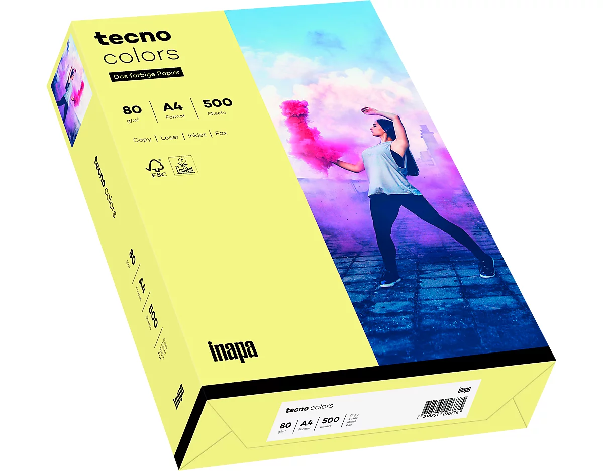 Farbiges Kopierpapier tecno colors, DIN A4, 80 g/m², hellgelb, 1 Paket = 500 Blatt
