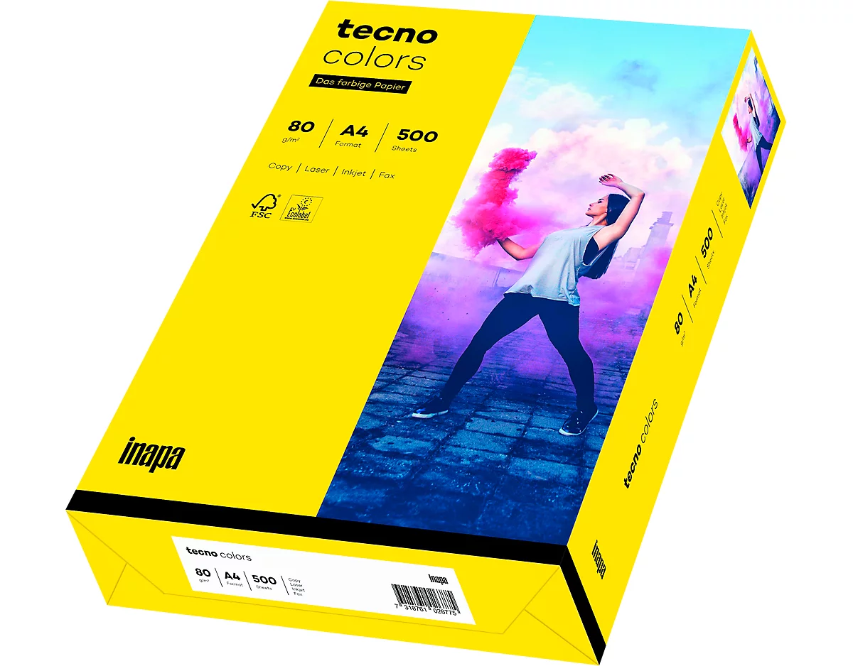 Farbiges Kopierpapier tecno colors, DIN A4, 80 g/m², intensivgelb, 1 Paket = 500 Blatt