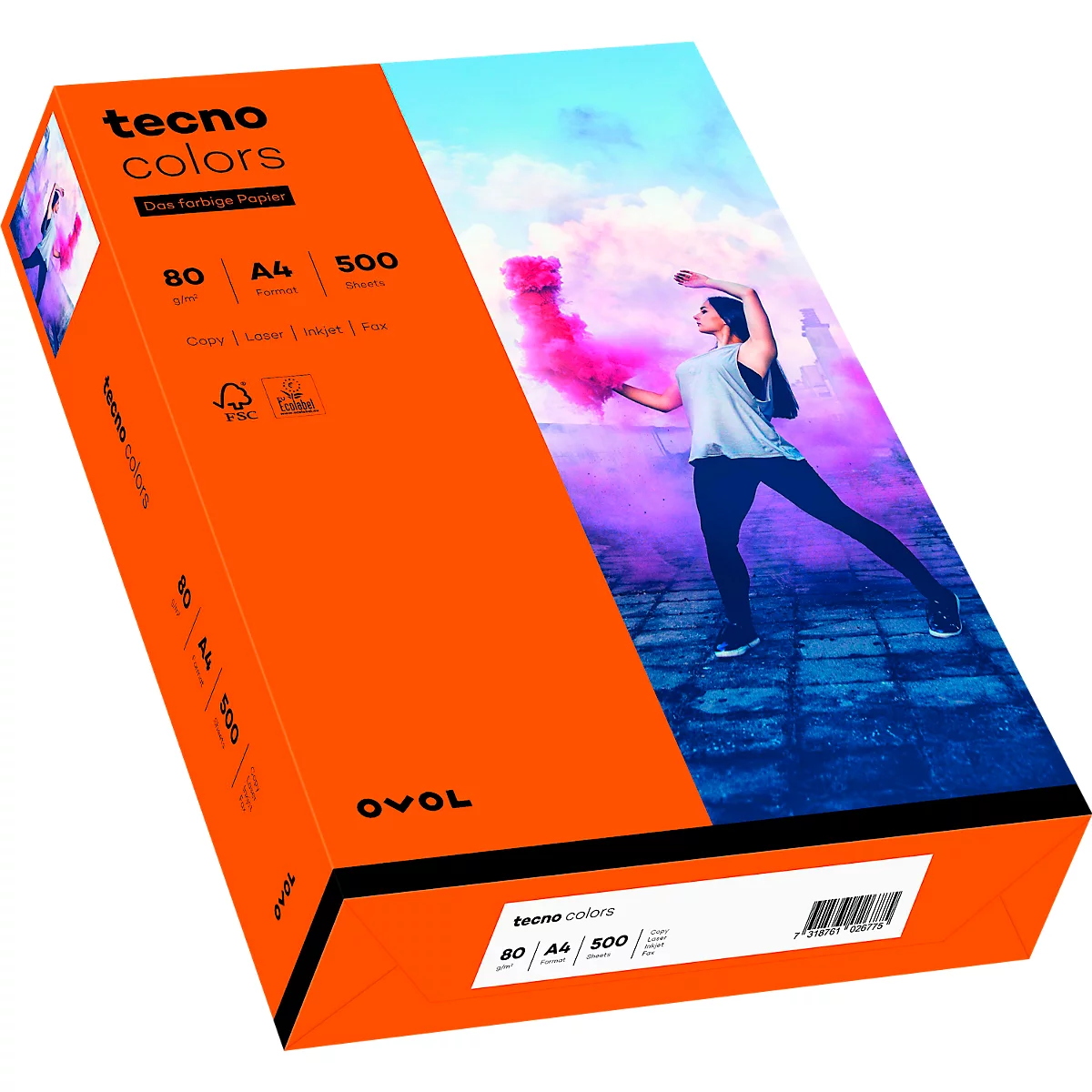 Farbiges Kopierpapier tecno colors, DIN A4, 80 g/m², intensivorange, 1 Paket = 500 Blatt