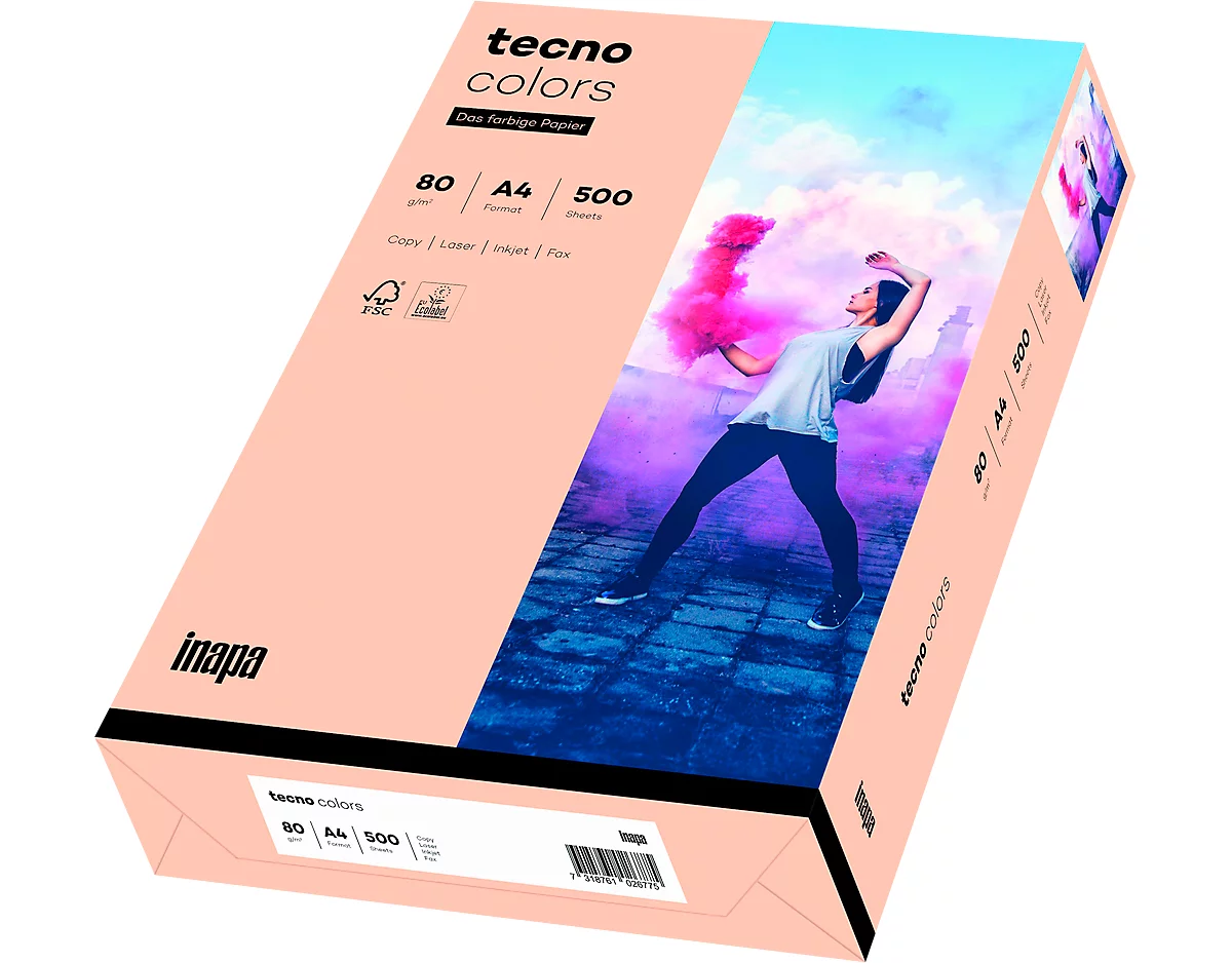 Farbiges Kopierpapier tecno colors, DIN A4, 80 g/m², lachsrosa, 1 Paket = 500 Blatt