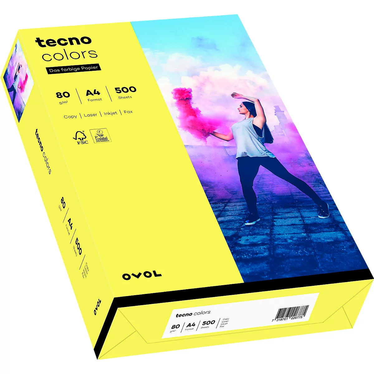 Farbiges Kopierpapier tecno colors, DIN A4, 80 g/m², mittelgelb, 1 Paket = 500 Blatt