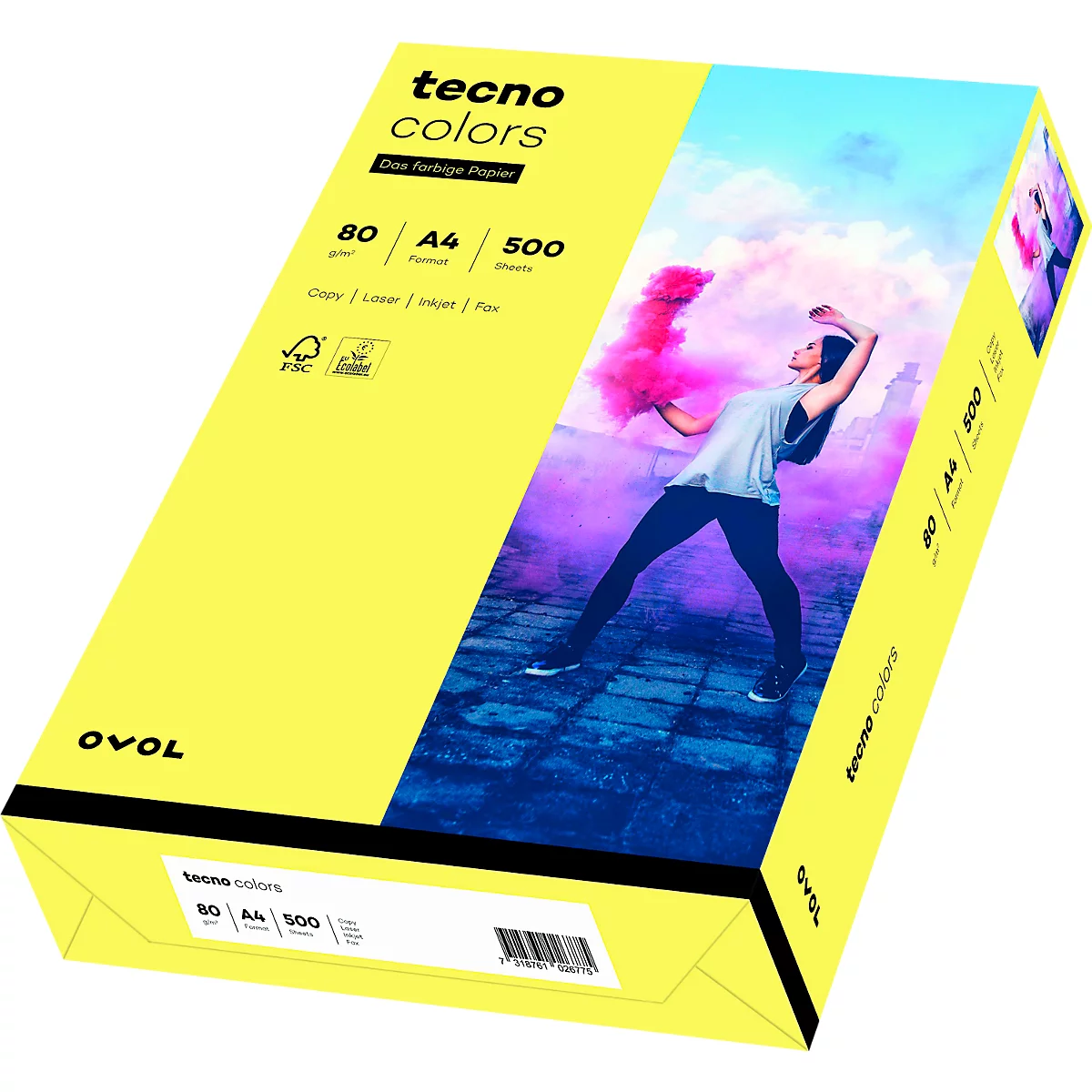 Farbiges Kopierpapier tecno colors, DIN A4, 80 g/m², mittelgelb, 1 Paket = 500 Blatt