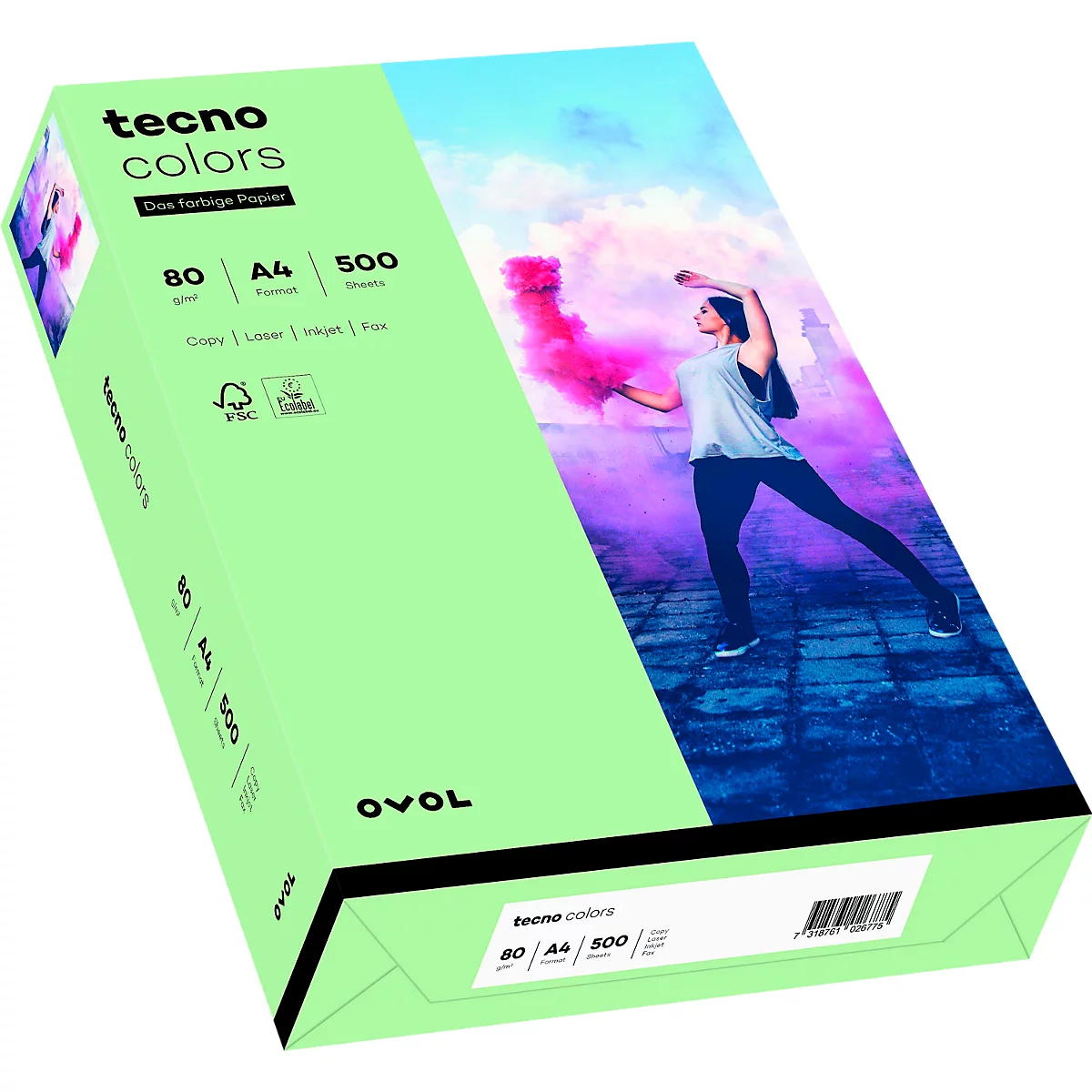 Farbiges Kopierpapier tecno colors, DIN A4, 80 g/m², mittelgrün, 1 Paket = 500 Blatt