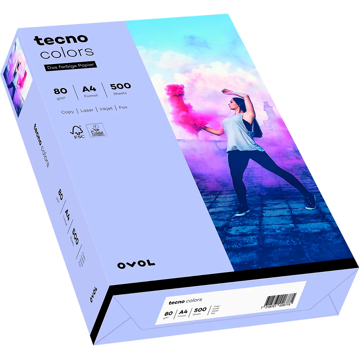 Farbiges Kopierpapier tecno colors, DIN A4, 80 g/m², violett, 1 Paket = 500 Blatt