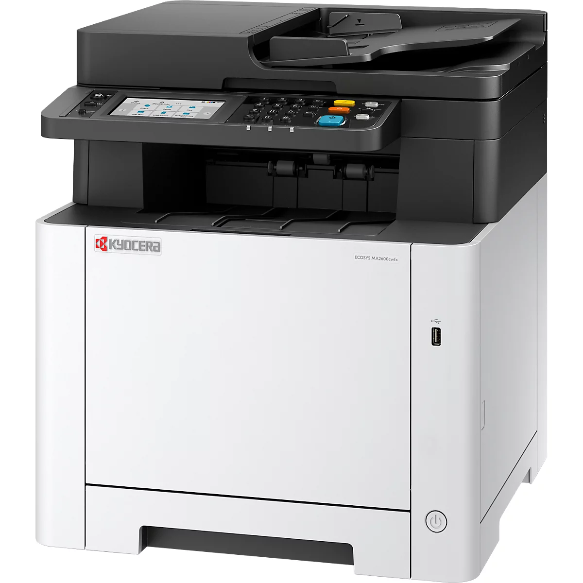 Farblaser-Multifunktionsdrucker KYOCERA ECOSYS MA2600cwfx, 4-in-1, Duplex/Mobildruck, 26 Seiten/Min., USB/LAN/WLAN/Micro-SD, bis A4, inkl. CMYK-Toner
