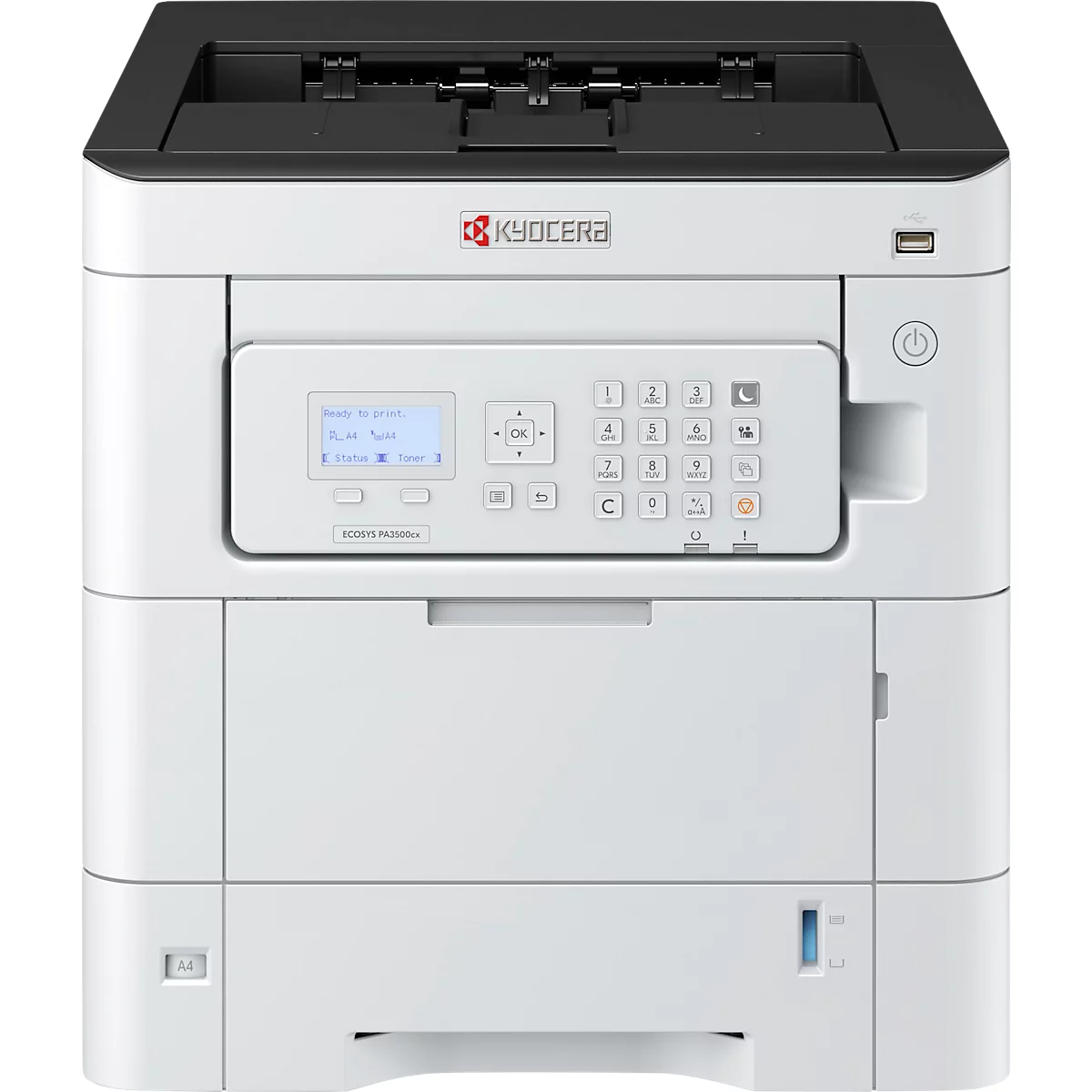 Farblaserdrucker Kyocera ECOSYS PA3500cx/Plus, LCD-Bedienfeld, 35 S./Min., 1.200 × 1.200 dpi, bis A4, Duplexdruck, weiß