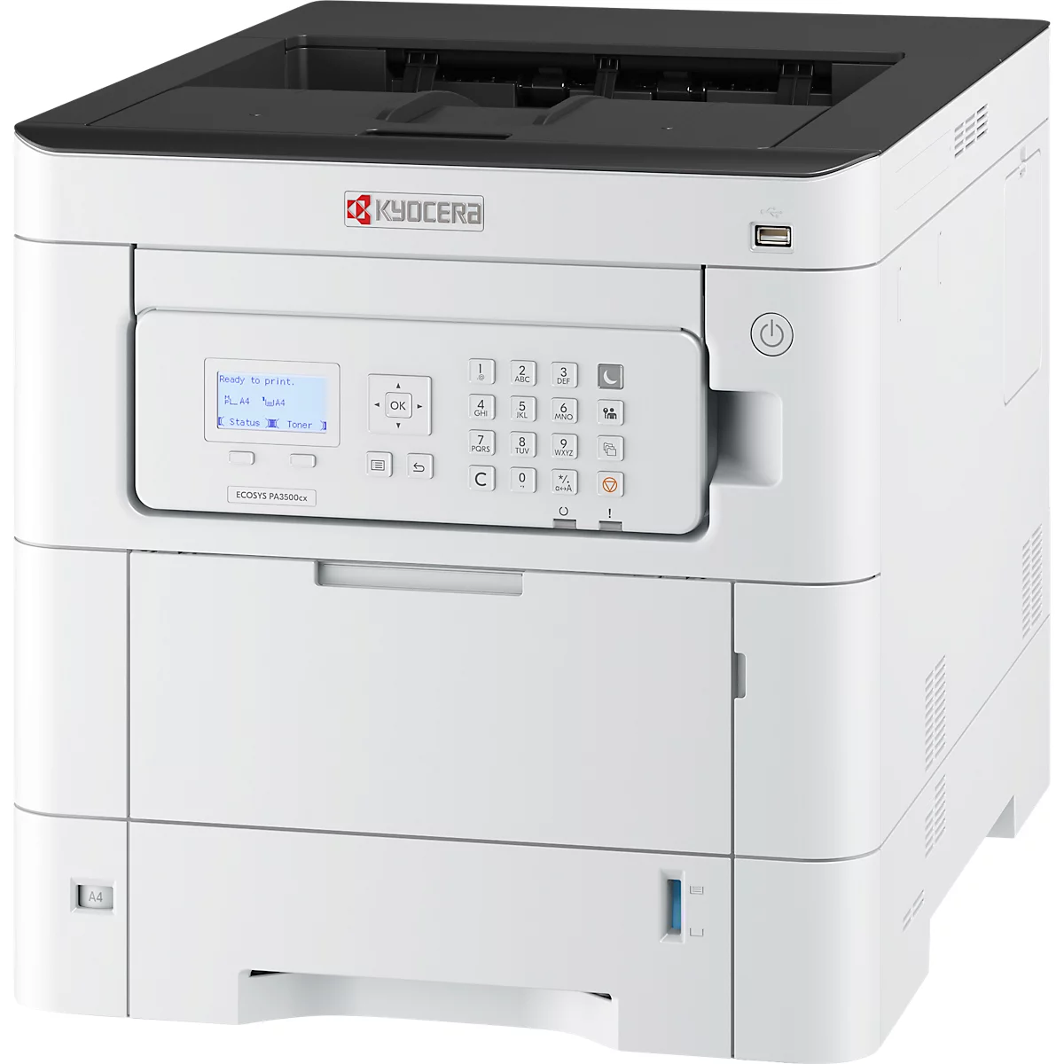 Farblaserdrucker Kyocera ECOSYS PA3500cx/Plus, LCD-Bedienfeld, 35 S./Min., 1.200 × 1.200 dpi, bis A4, Duplexdruck, weiß