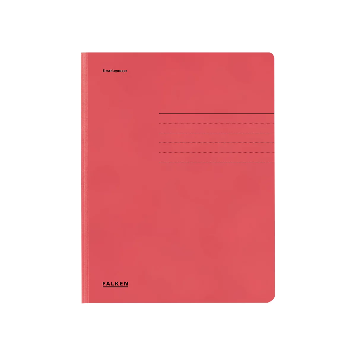 Un dossier rouge et vierge. "Einschlagmappe" est écrit en haut à gauche. Le nom "FALKEN" est visible en bas à gauche.